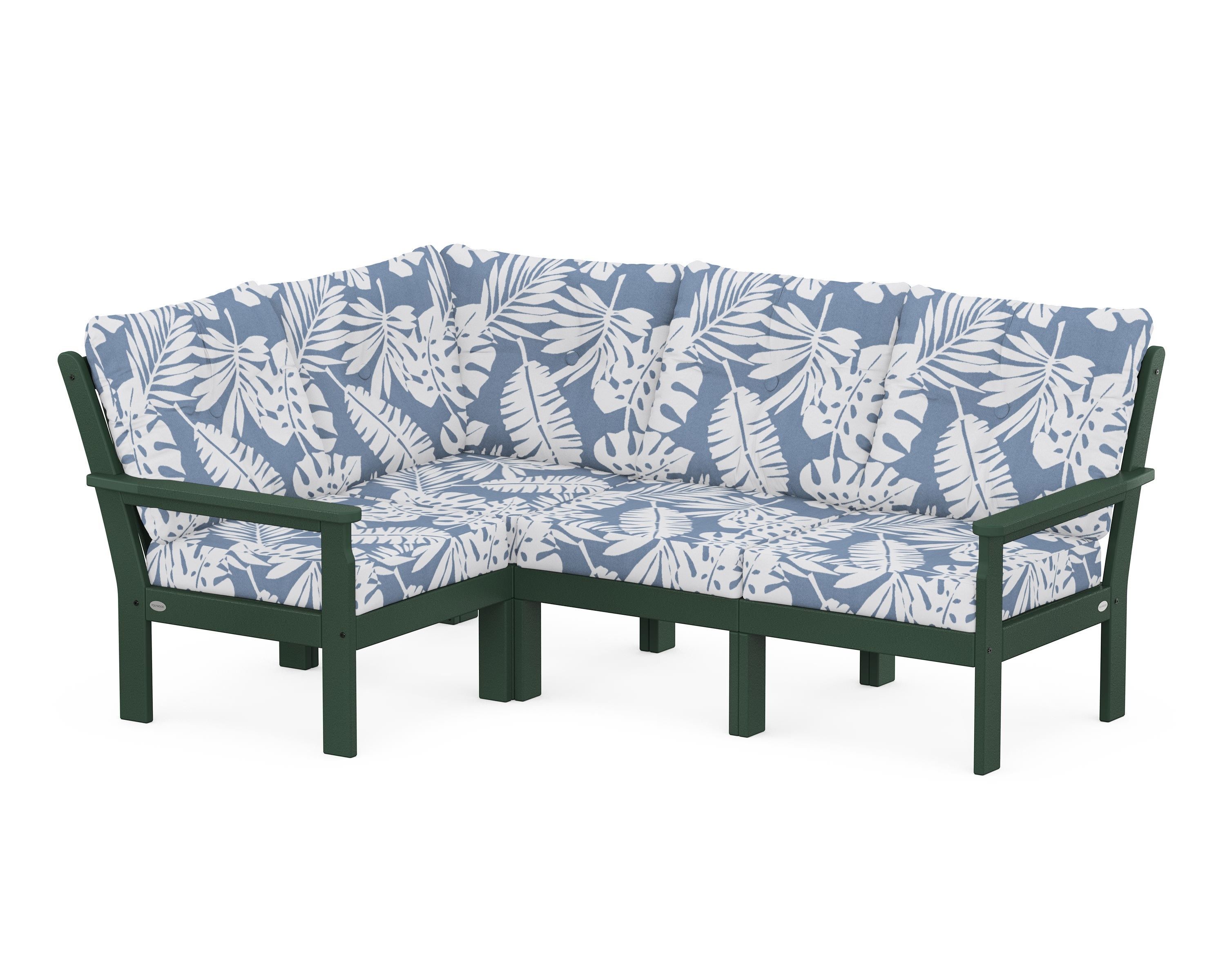 POLYWOOD Vineyard 4-Piece Sectional in Green / Leaf Sky Blue