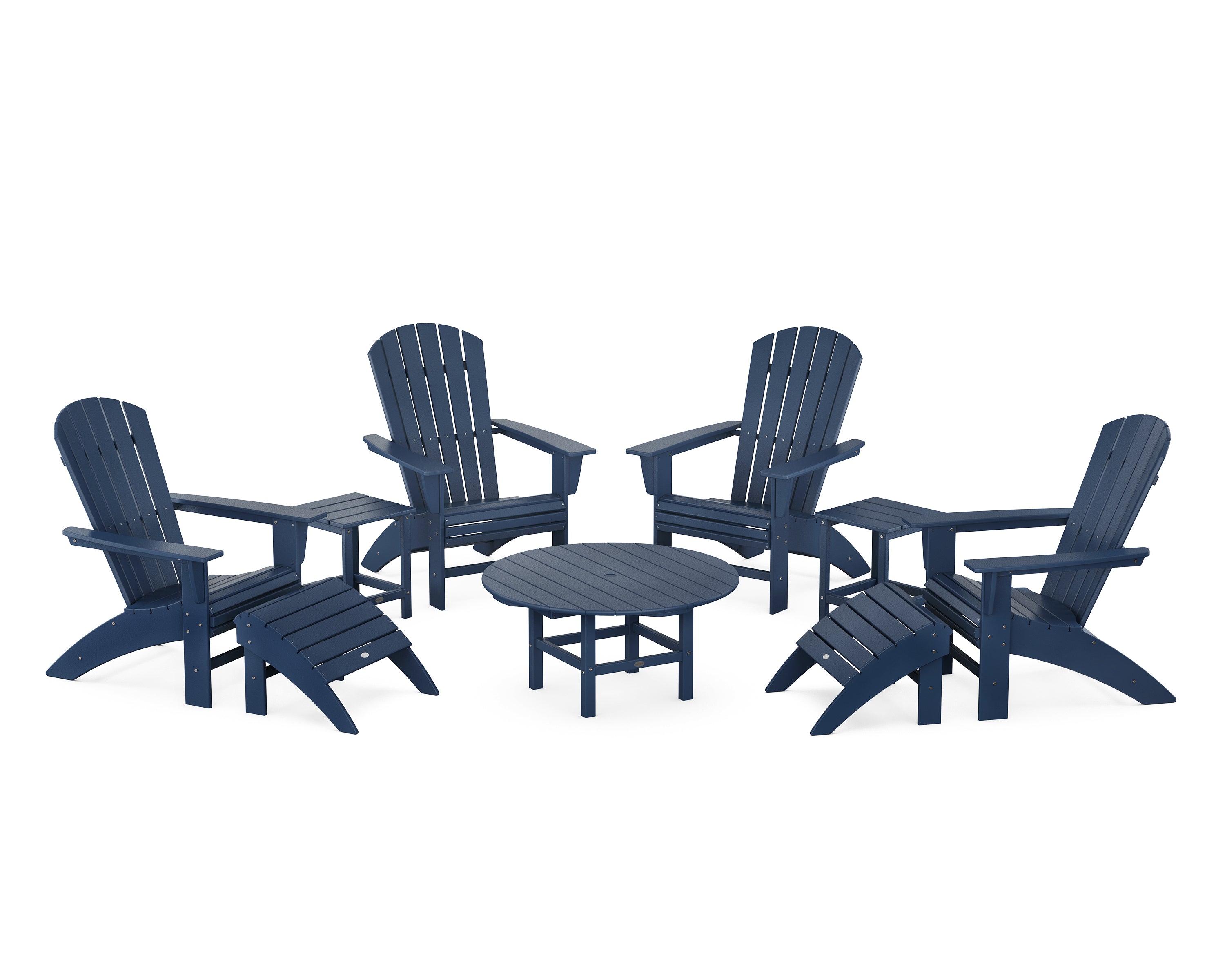 POLYWOOD® Nautical Curveback Adirondack Chair 9-Piece Conversation Set in Navy