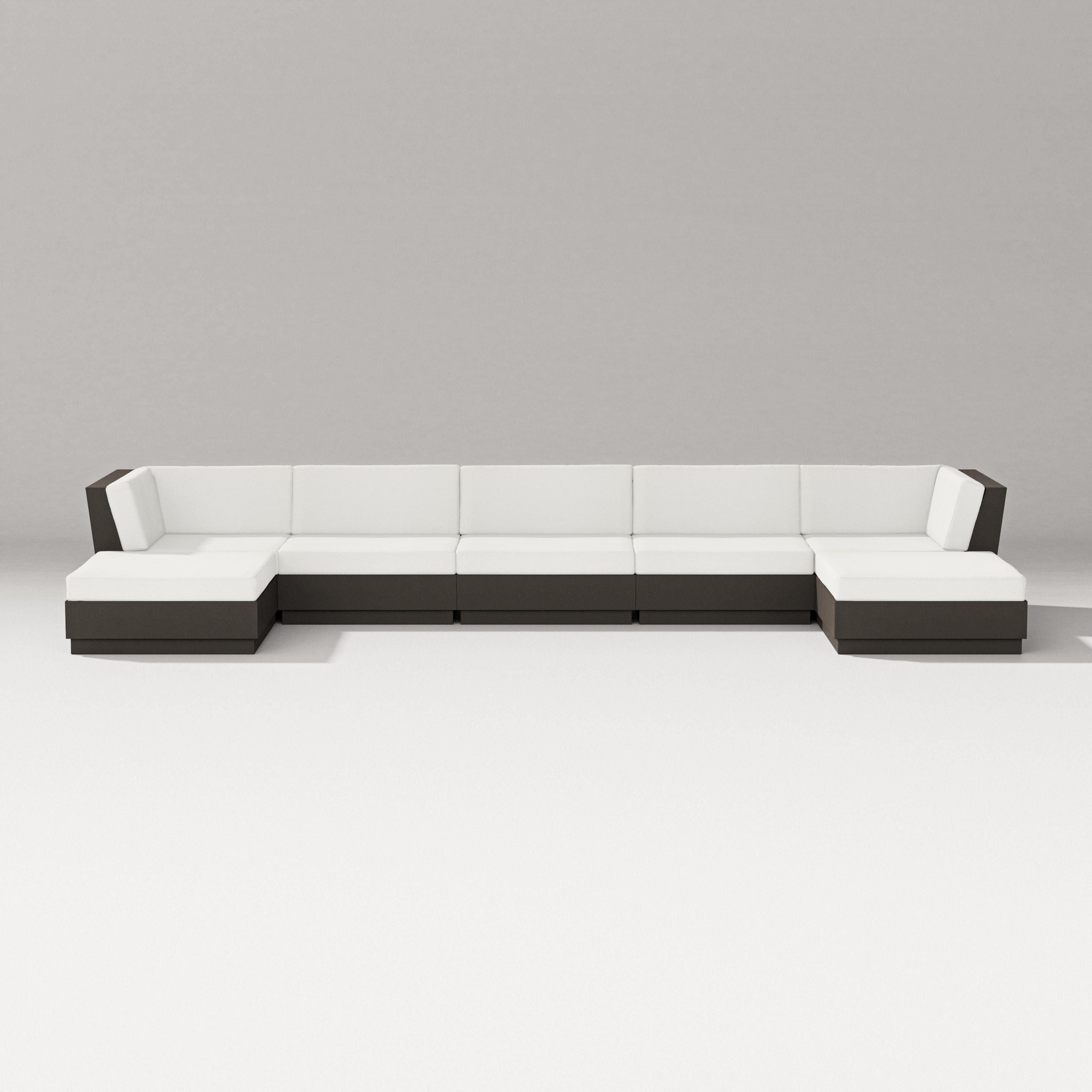 PW Designer Series Elevate 7-Piece Double Chaise Sectional in Vintage Coffee / Natural Linen