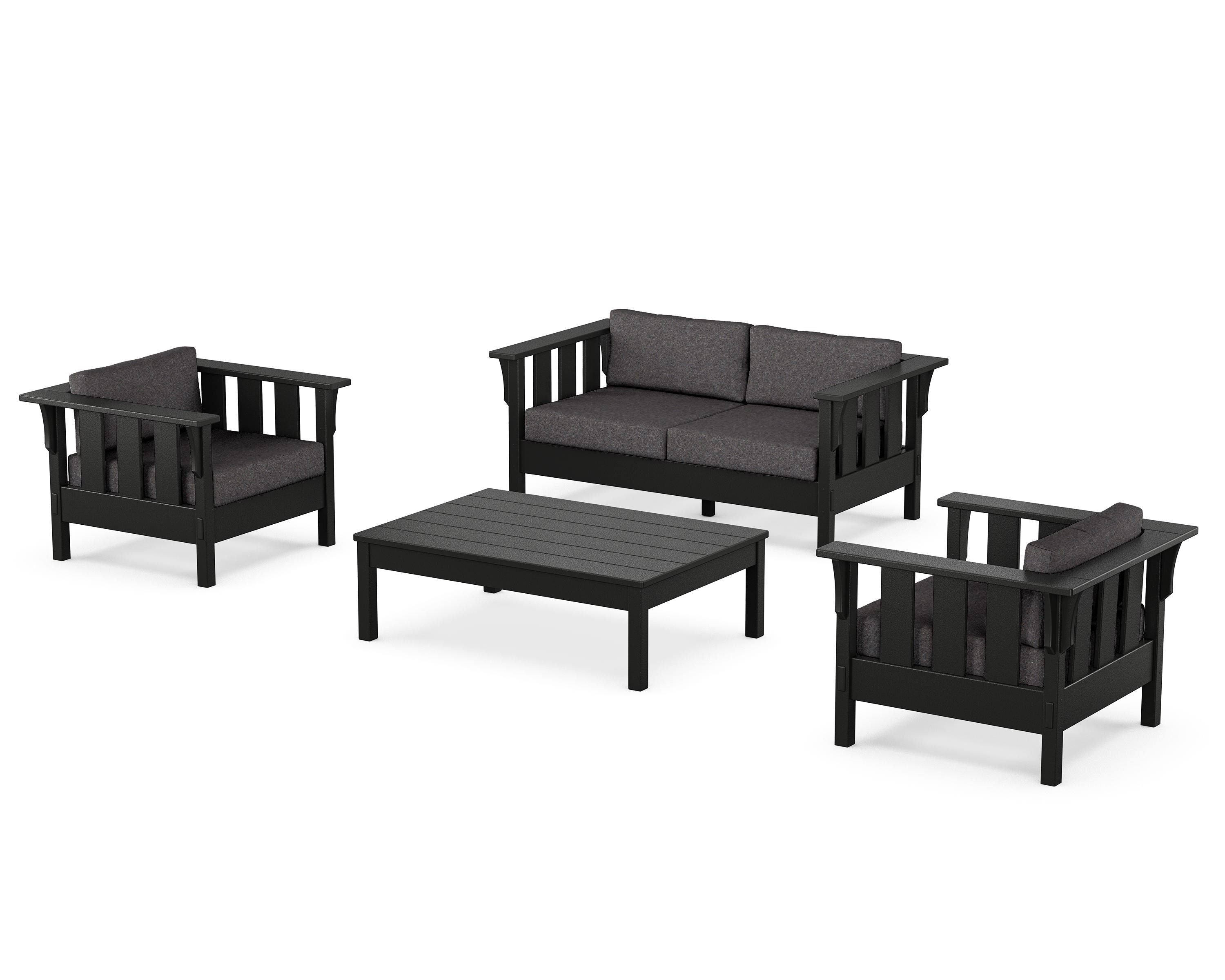 Martha Stewart by POLYWOOD Acadia 4-Piece Deep Seating Set with Loveseat in Black / Ash Charcoal
