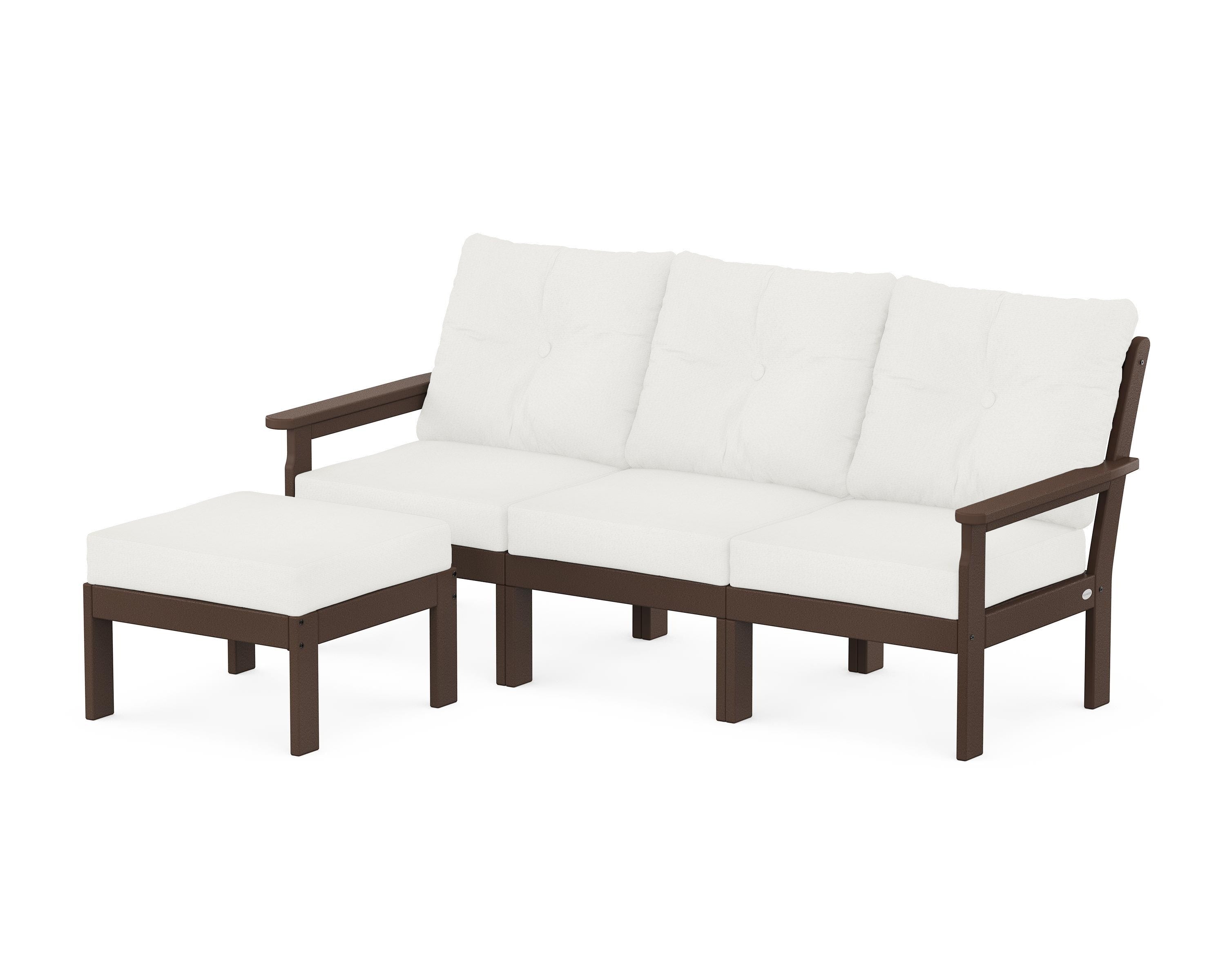 POLYWOOD Vineyard 4-Piece Sectional with Ottoman in Mahogany / Natural Linen