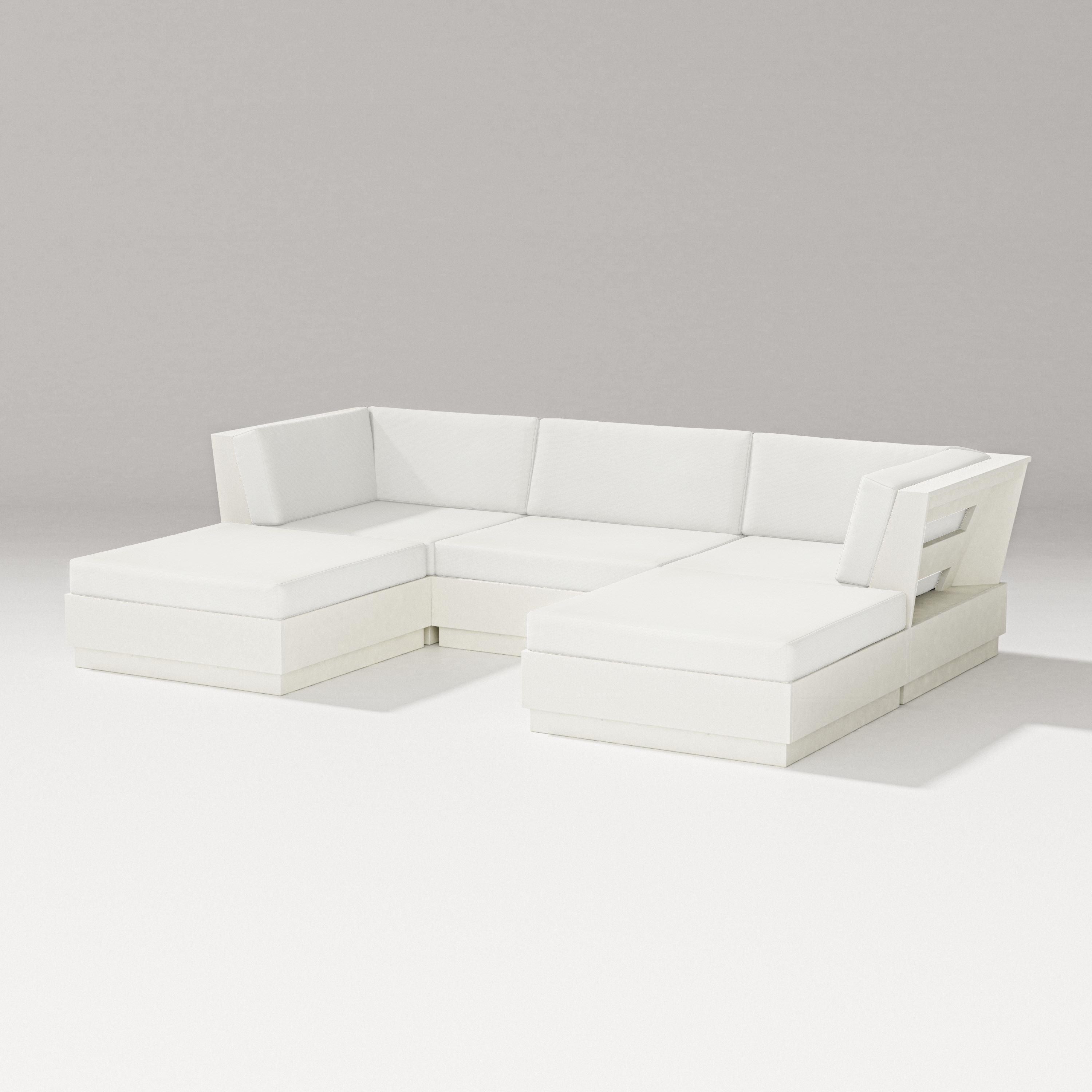 PW Designer Series Elevate Double Chaise Sectional in Vintage White / Natural Linen