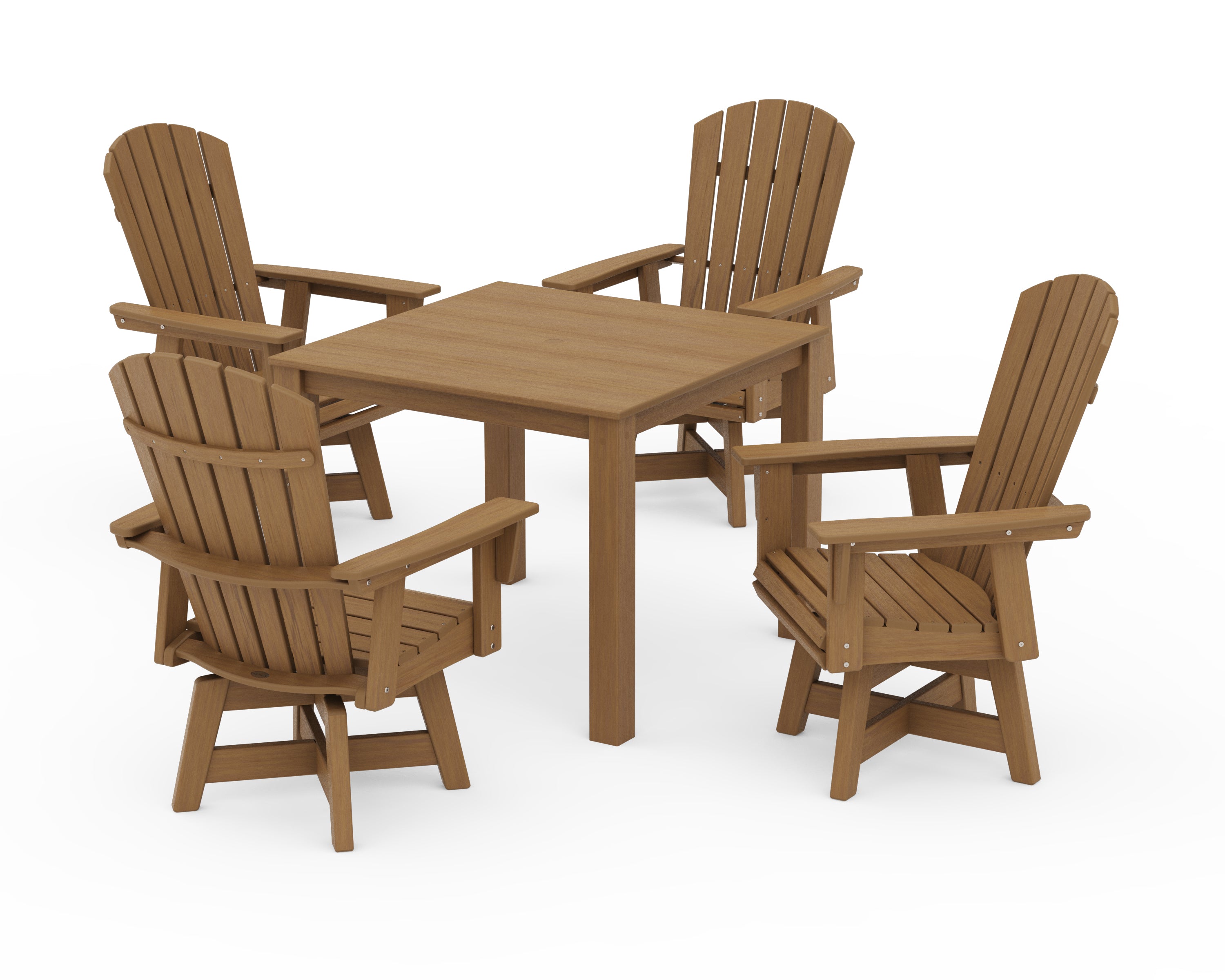 POLYWOOD Nautical Curveback Adirondack Swivel 5-Piece Parsons Dining Set in Natural