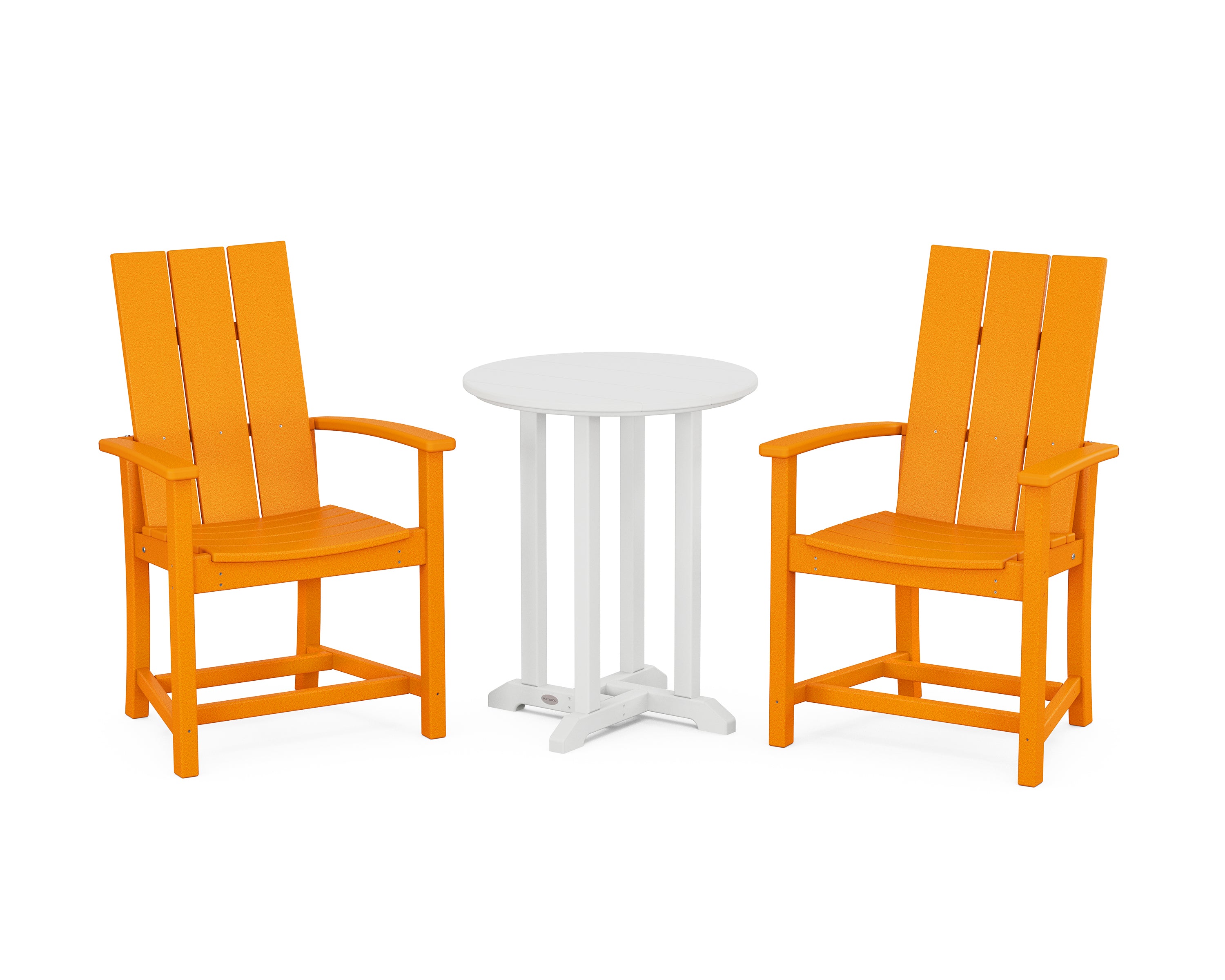 POLYWOOD Modern Adirondack 3-Piece Round Farmhouse Bistro Dining Set in Tangerine / White