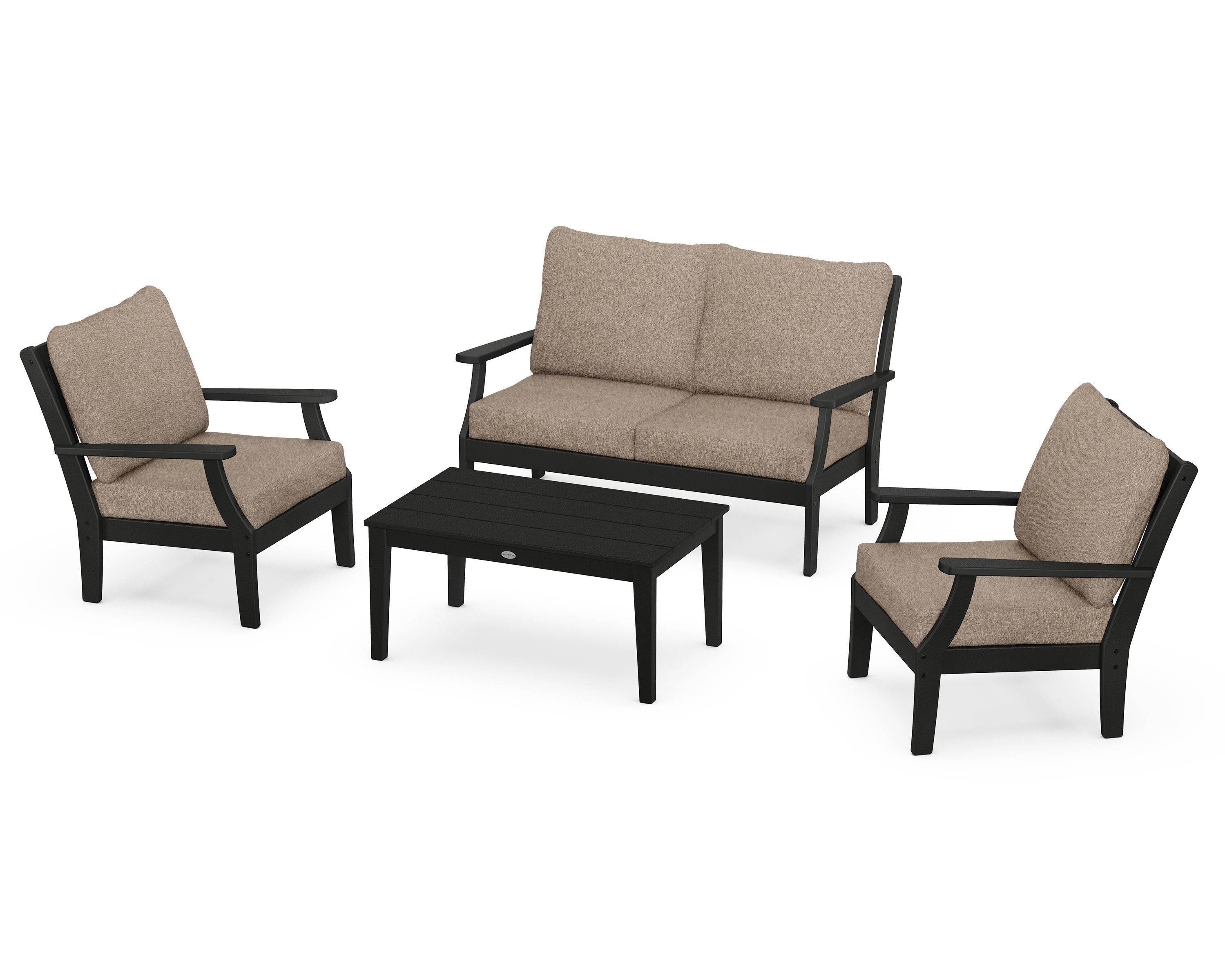 POLYWOOD Braxton 4-Piece Deep Seating Chair Set in Black / Spiced Burlap