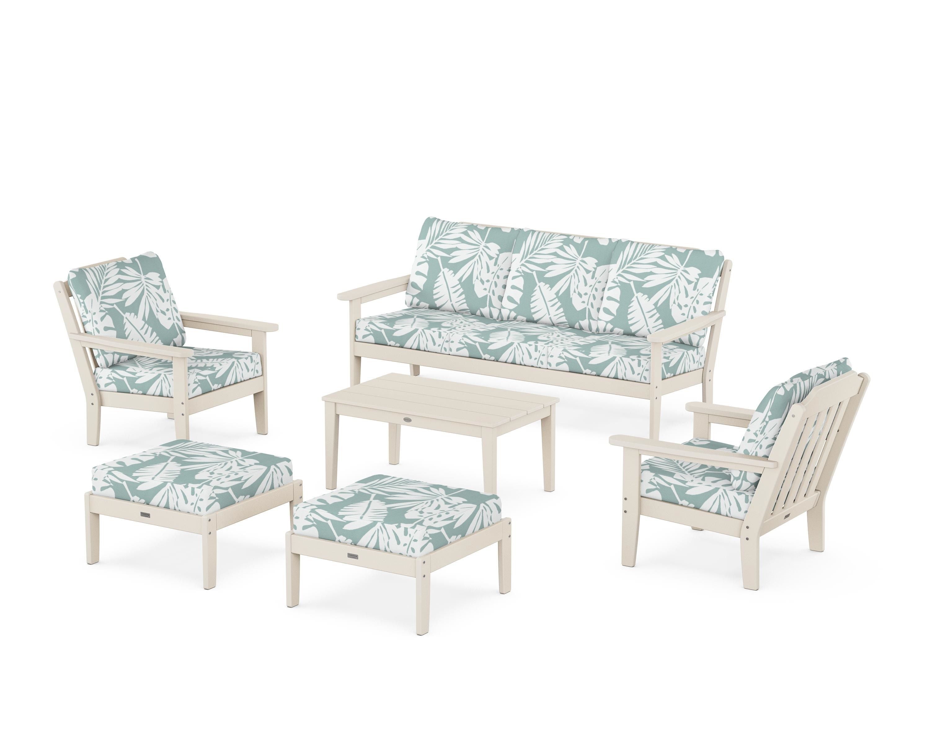 Country Living Cottage 6-Piece Lounge Sofa Set in Sand / Leaf Glacier Spa