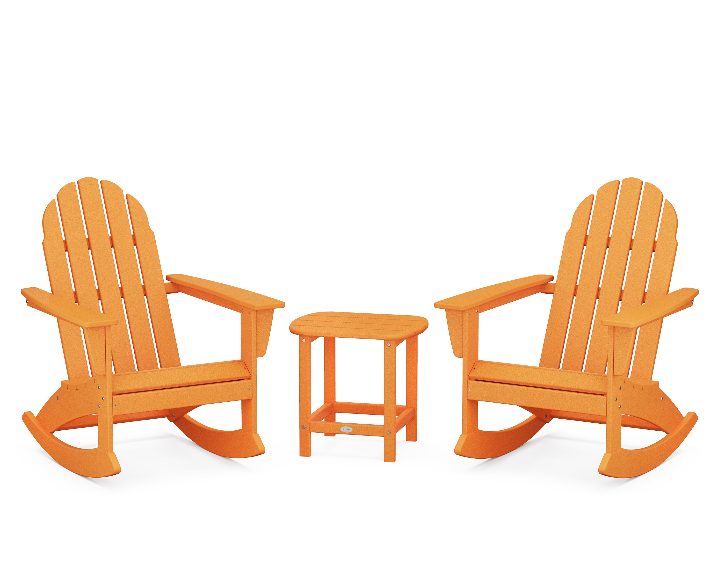 POLYWOOD® Vineyard 3-Piece Adirondack Rocking Chair Set with South Beach 18" Side Table in Tangerine