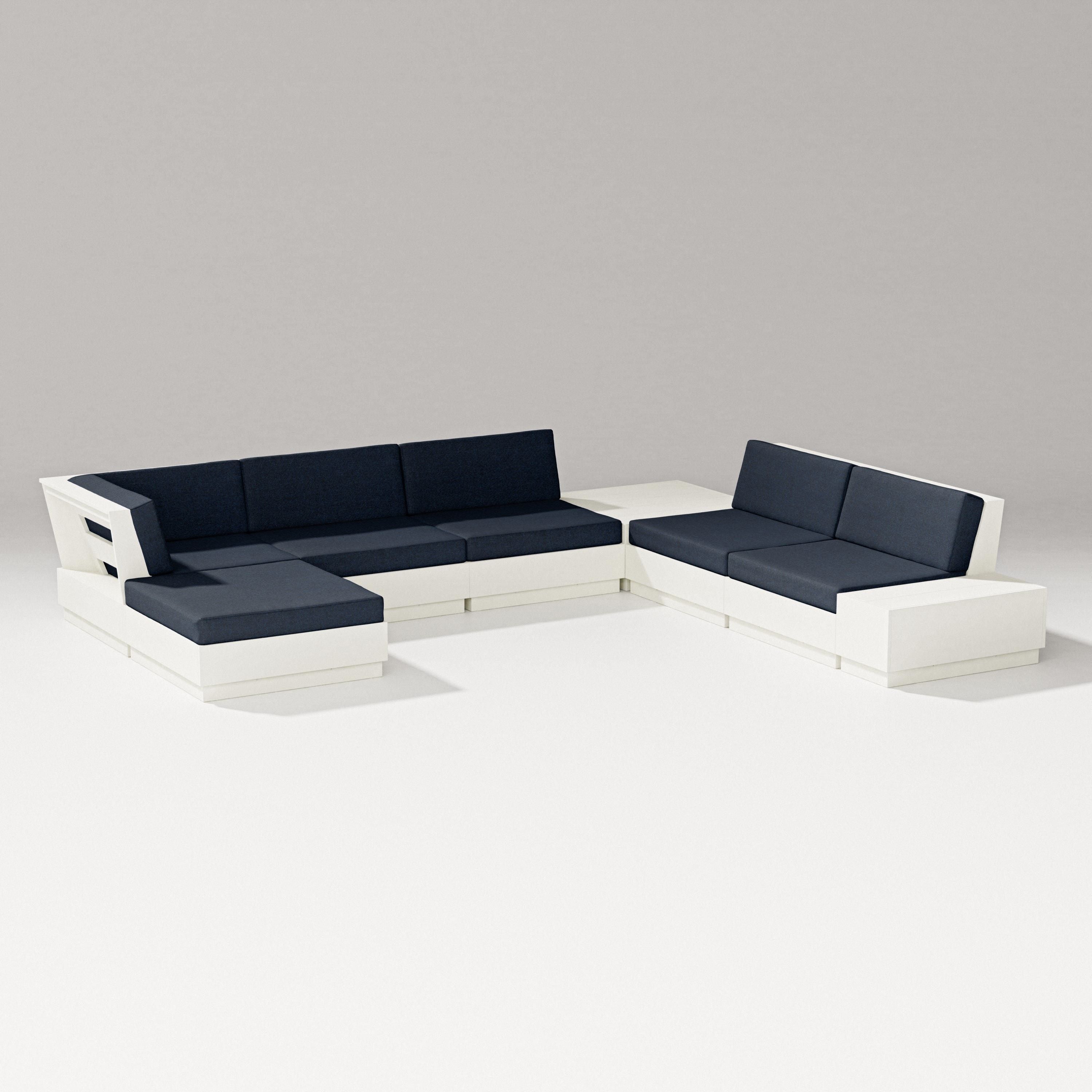 PW Designer Series Elevate 8-Piece Corner Sectional in Vintage White / Marine Indigo