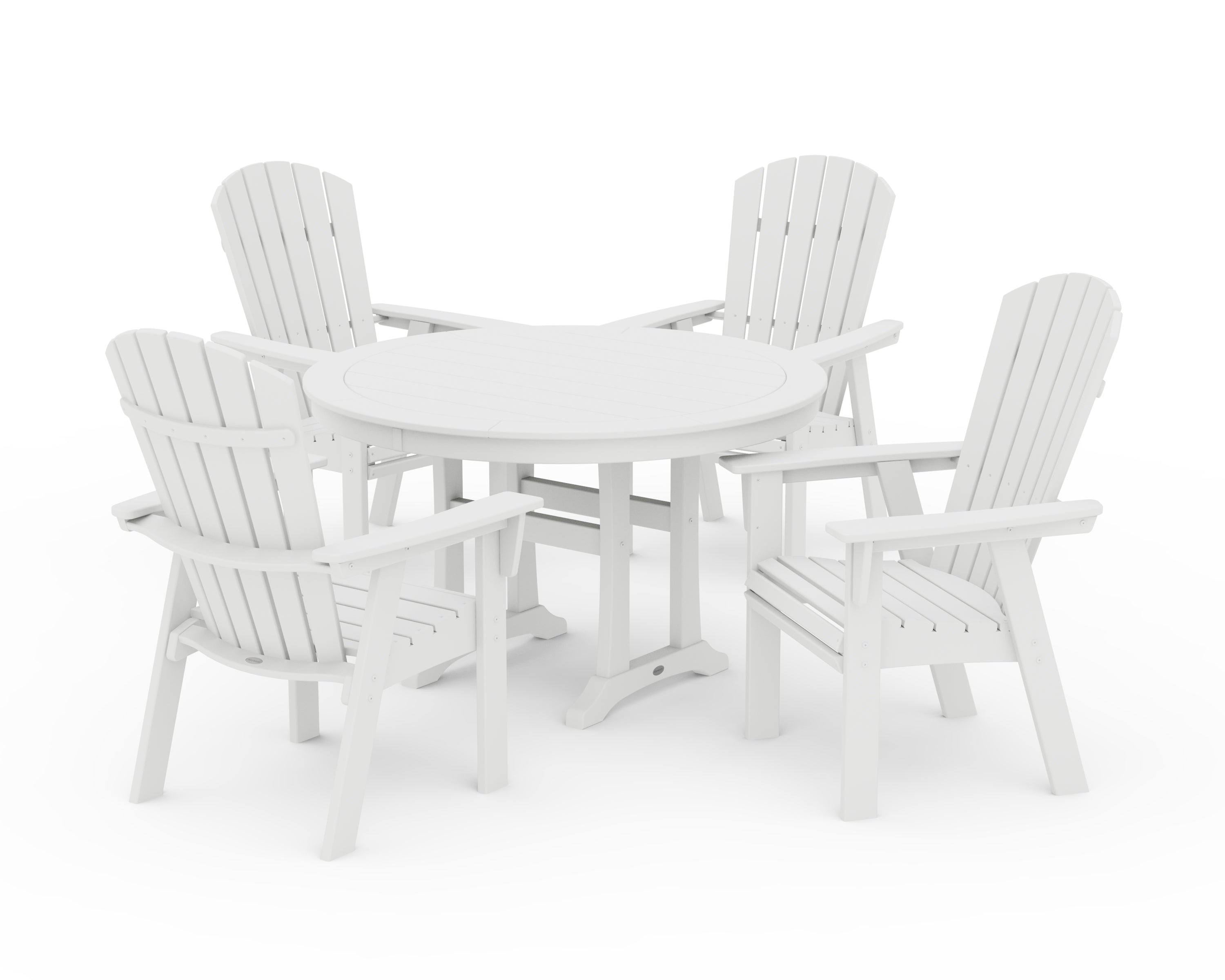 POLYWOOD Nautical Curveback Adirondack 5-Piece Round Dining Set with Trestle Legs in White