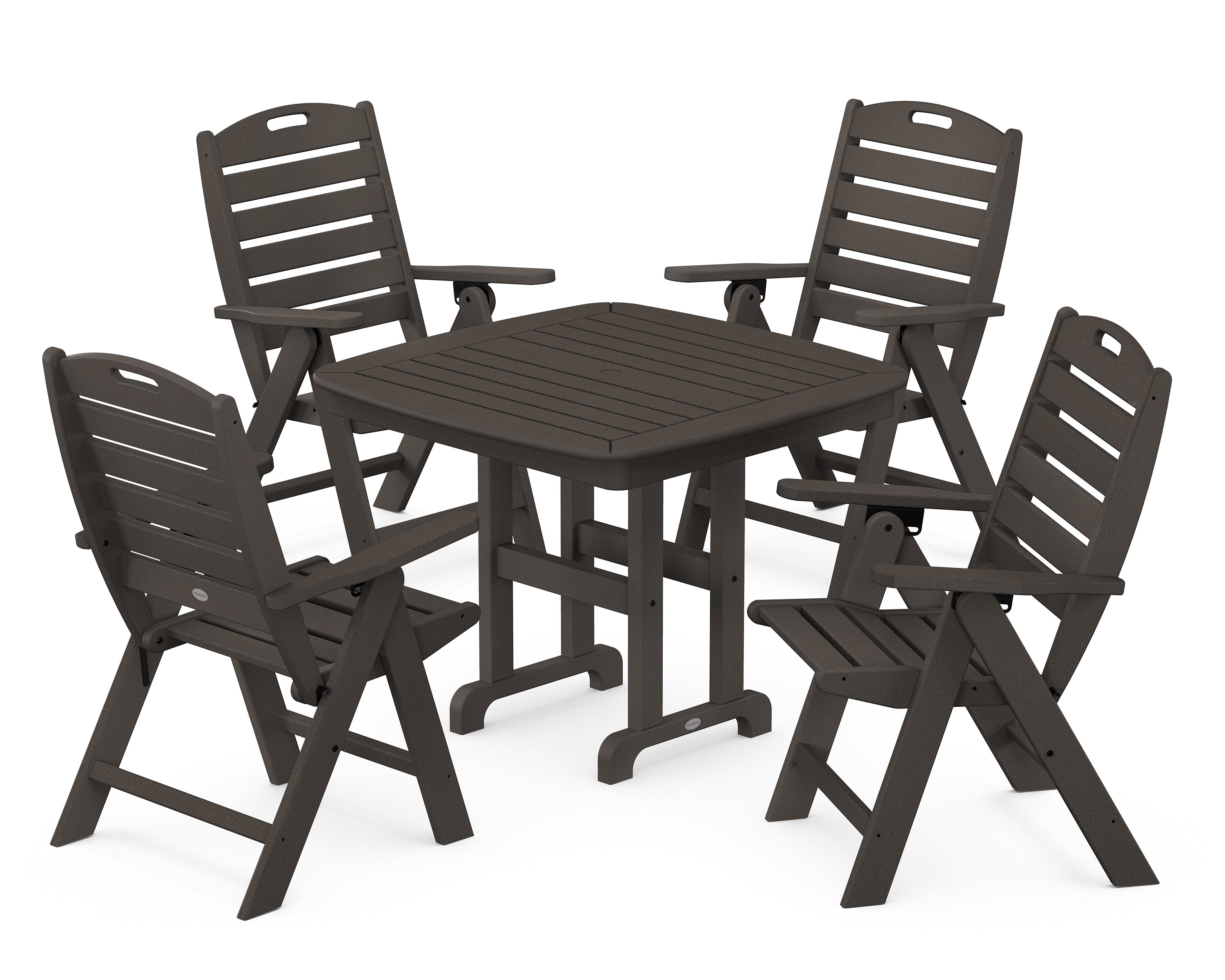 POLYWOOD® Nautical Folding Highback Chair 5-Piece Dining Set in Vintage Coffee