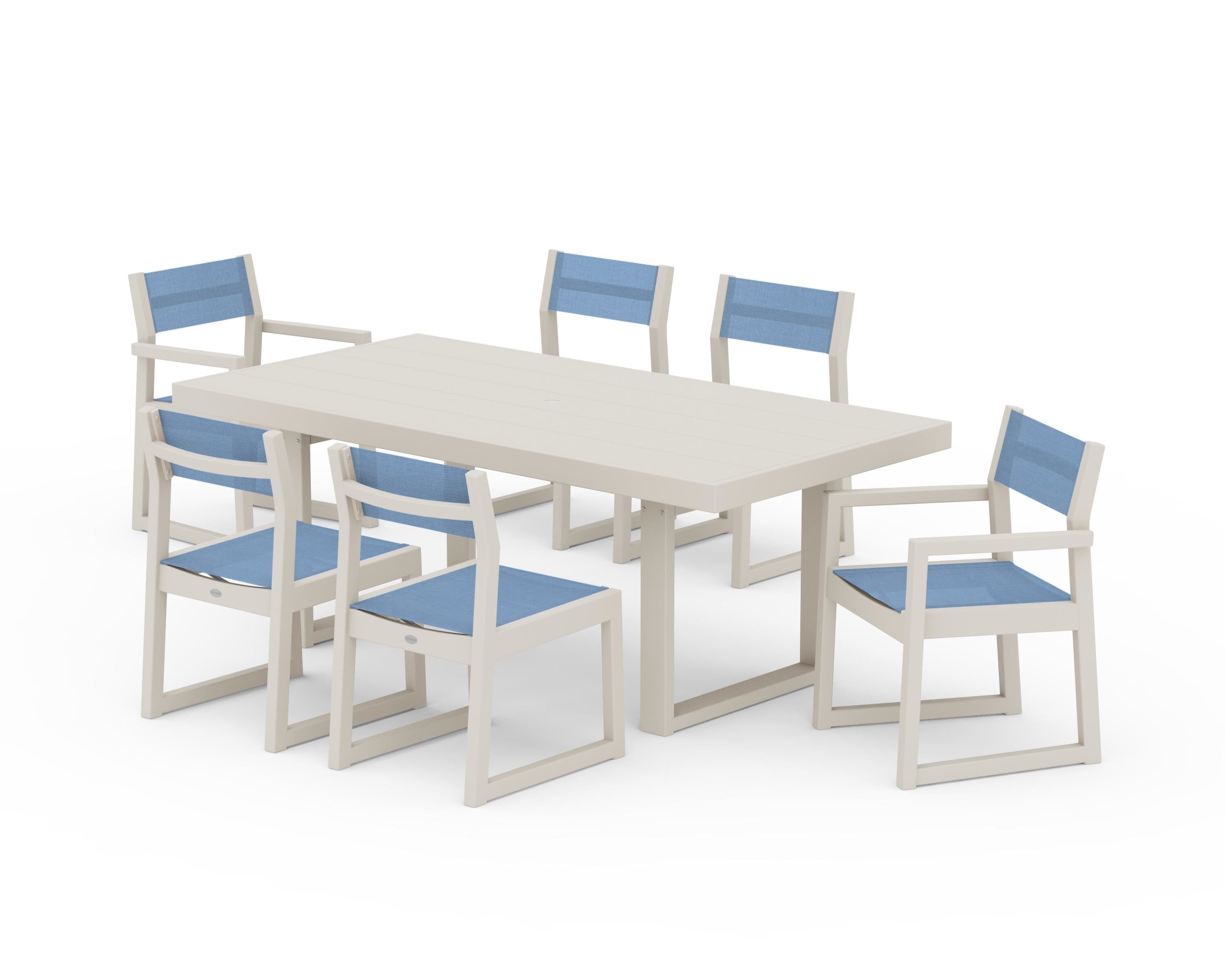 POLYWOOD EDGE Sling 7-Piece Dining Set in Sand / Poolside Sling