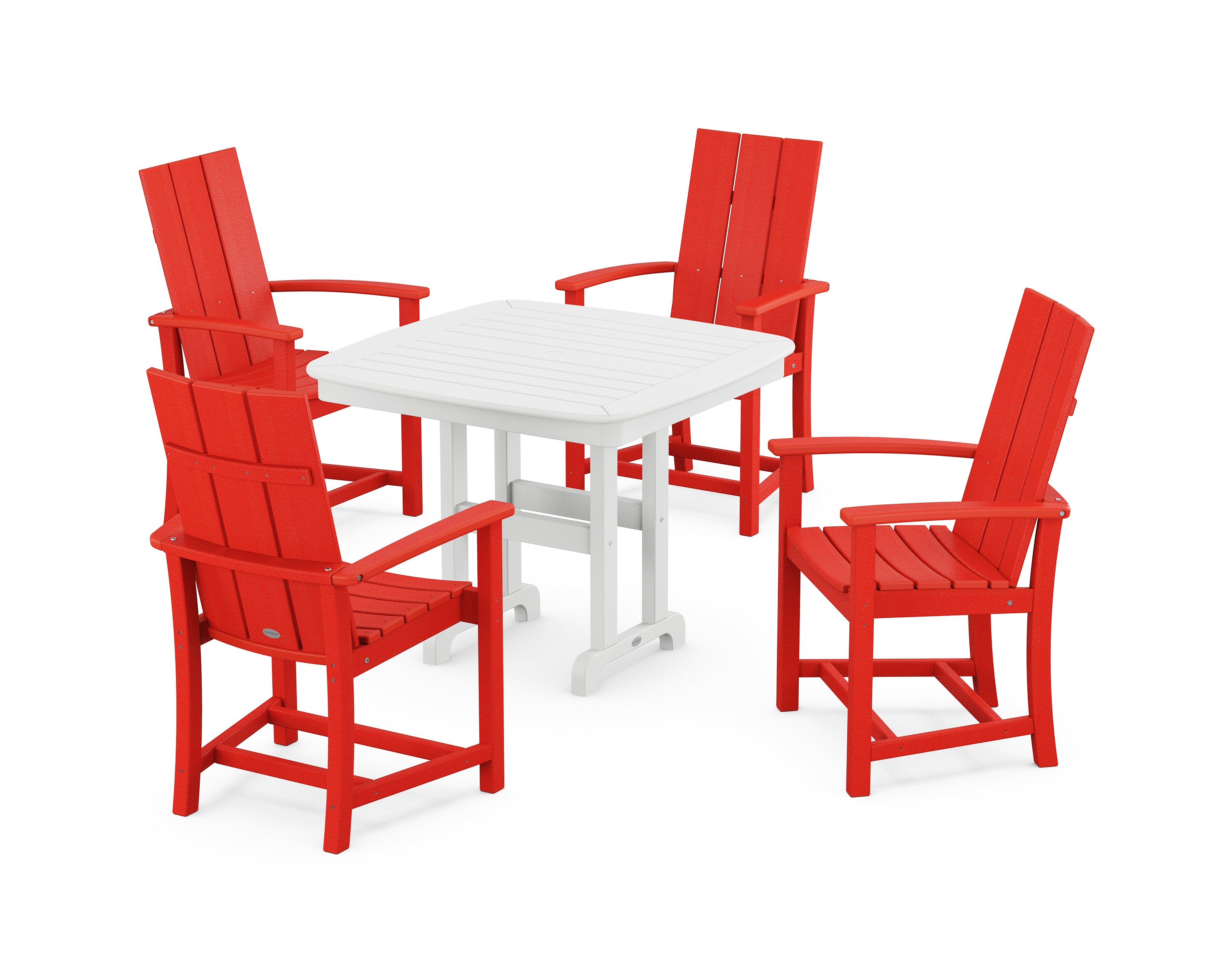 POLYWOOD® Modern Adirondack 5-Piece Dining Set in Sunset Red / White