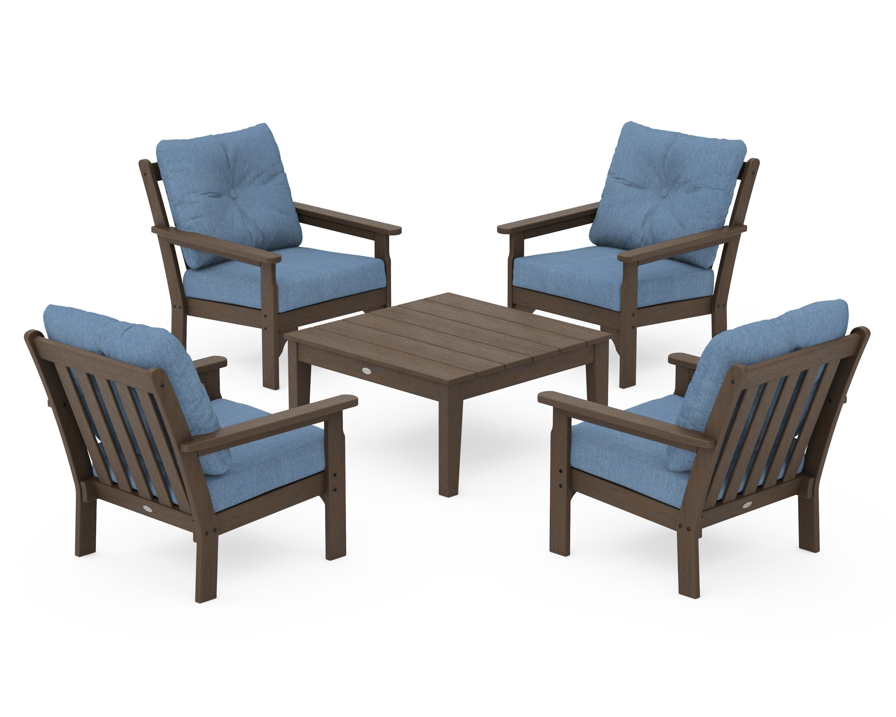 POLYWOOD Vineyard 5-Piece Deep Seating Conversation Set in Kona / Sky Blue
