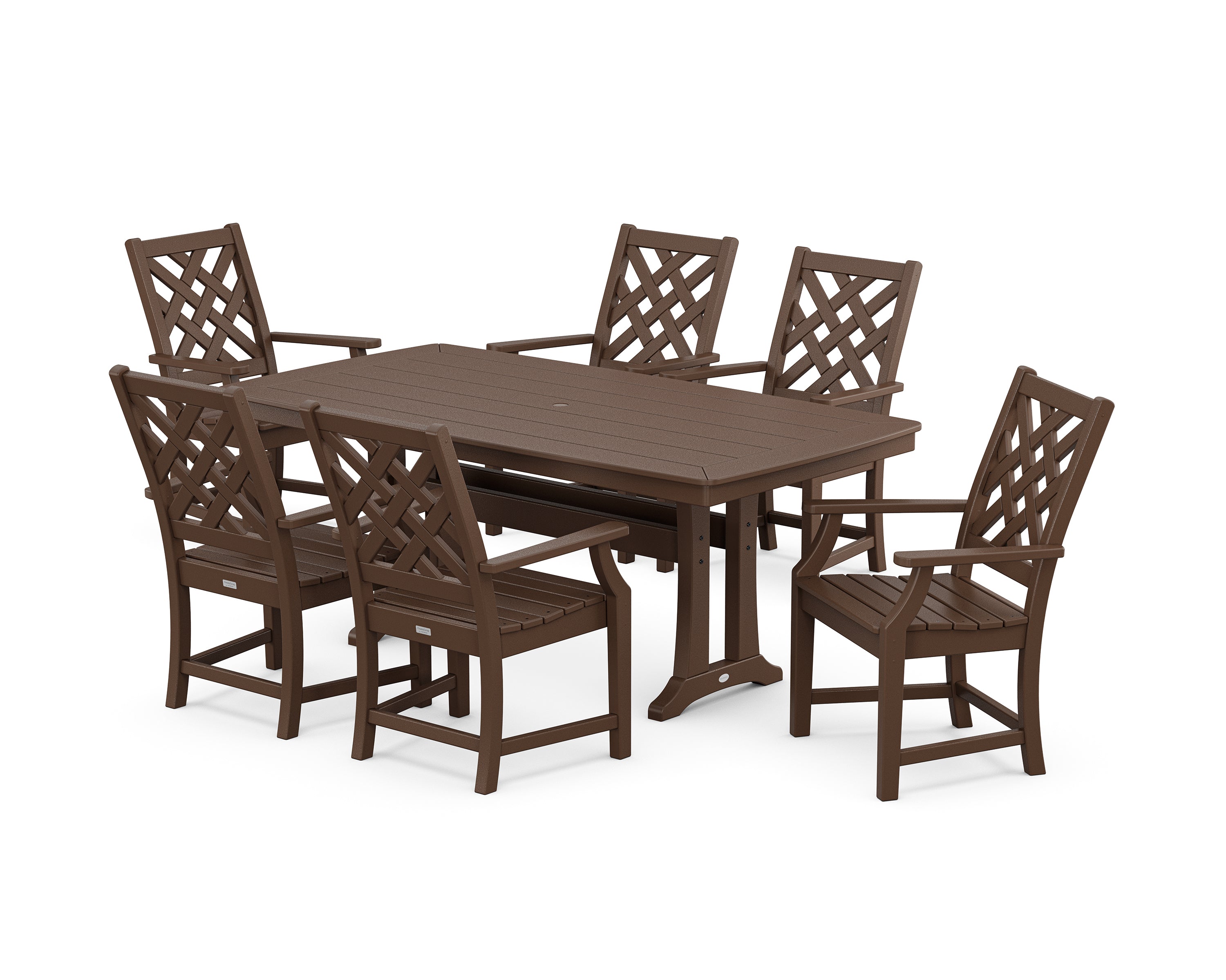 Country Living Wovendale Arm Chair 7-Piece Dining Set with Trestle Legs in Mahogany