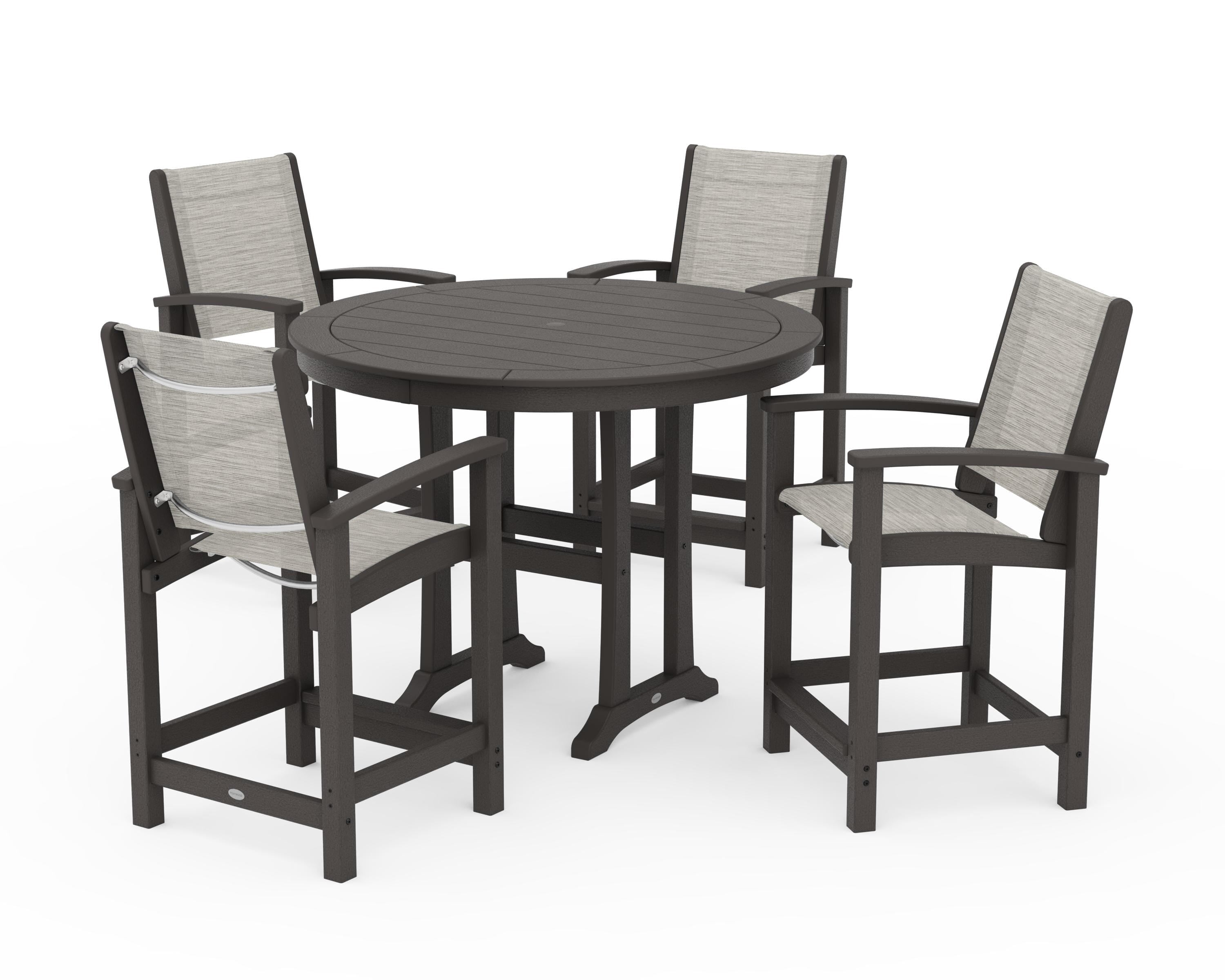 POLYWOOD Coastal 5-Piece Counter Set in Vintage Coffee / Birch Sling
