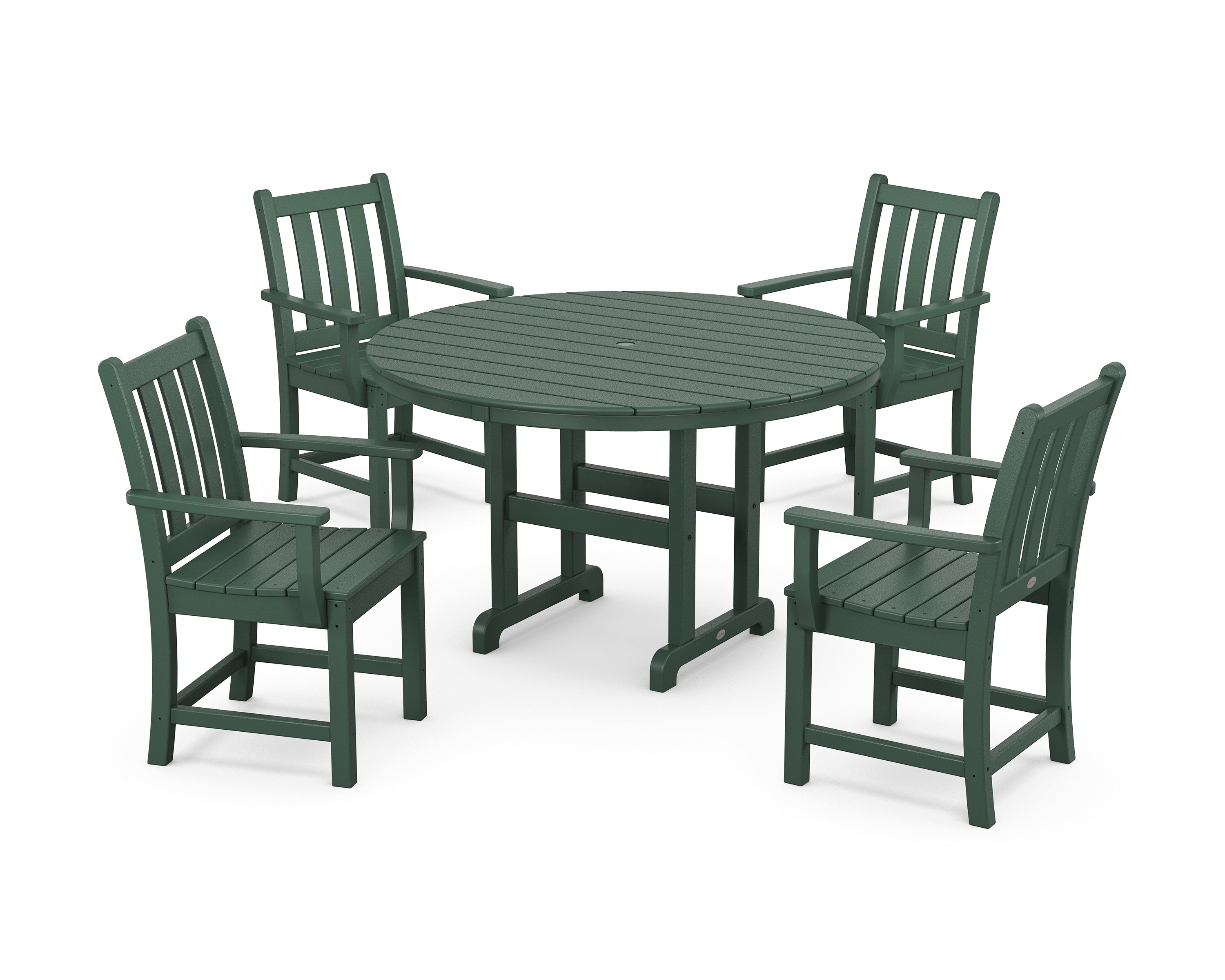 POLYWOOD® Traditional Garden 5-Piece Round Farmhouse Dining Set in Green