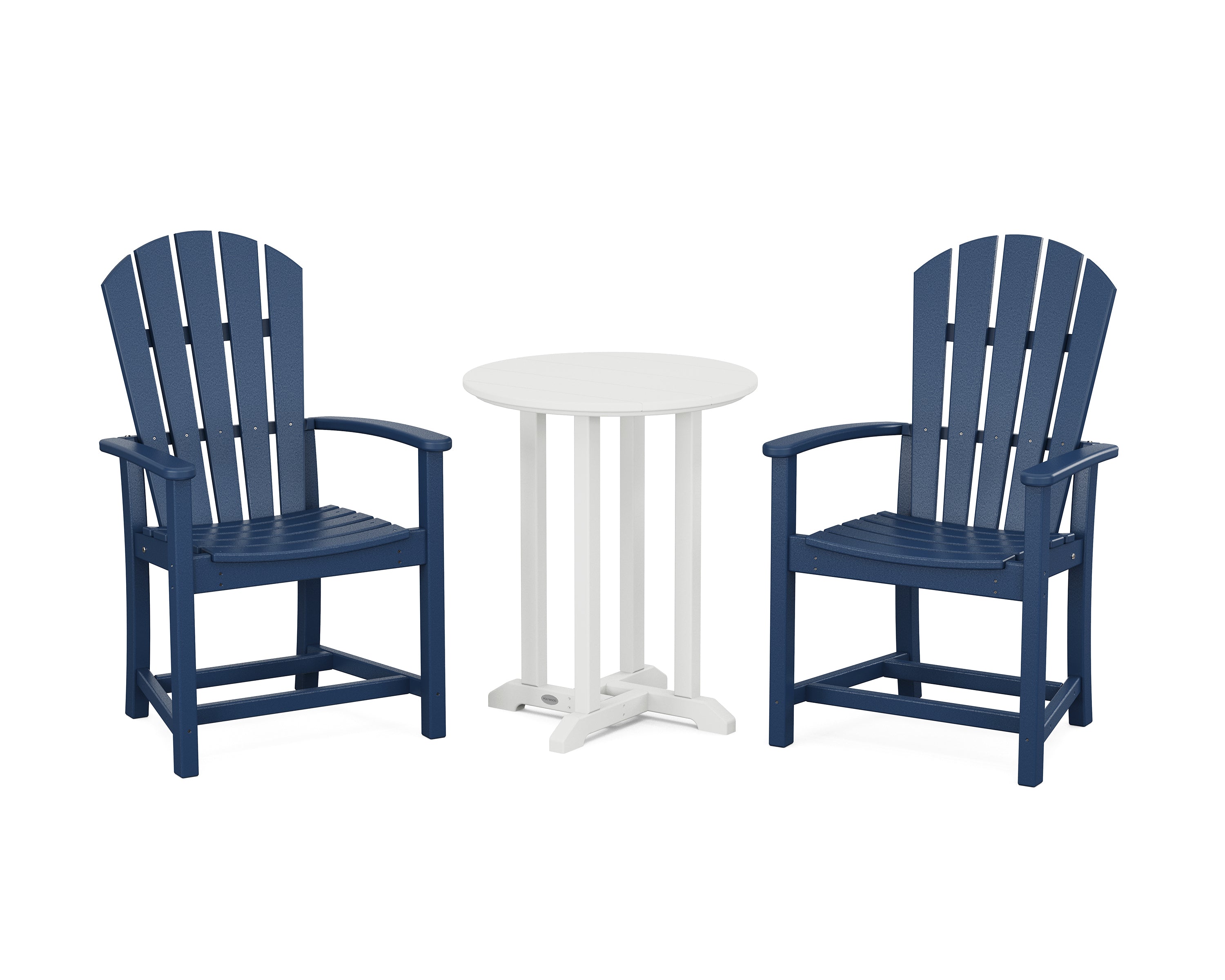 POLYWOOD Palm Coast 3-Piece Round Farmhouse Bistro Dining Set in Navy / White