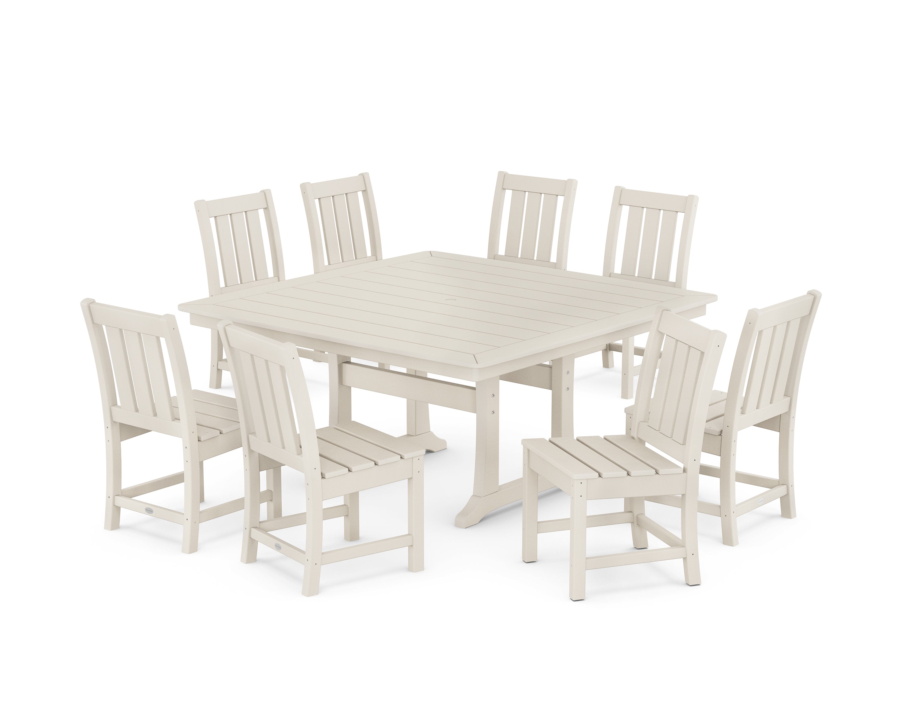 POLYWOOD® Oxford Side Chair 9-Piece Square Dining Set with Trestle Legs in Sand