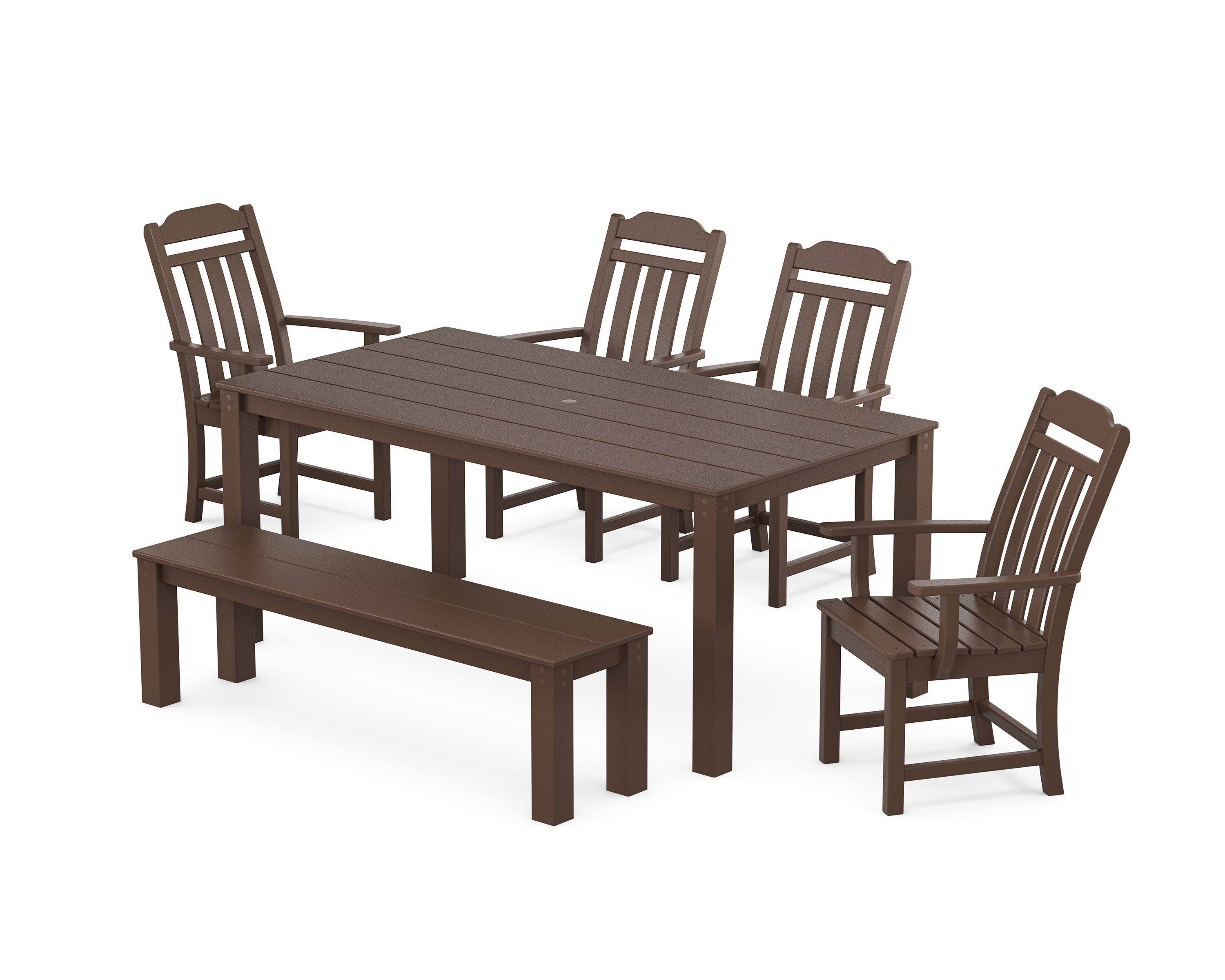 Polywood Country Living 6-Piece Parsons Dining Set with Bench in Mahogany