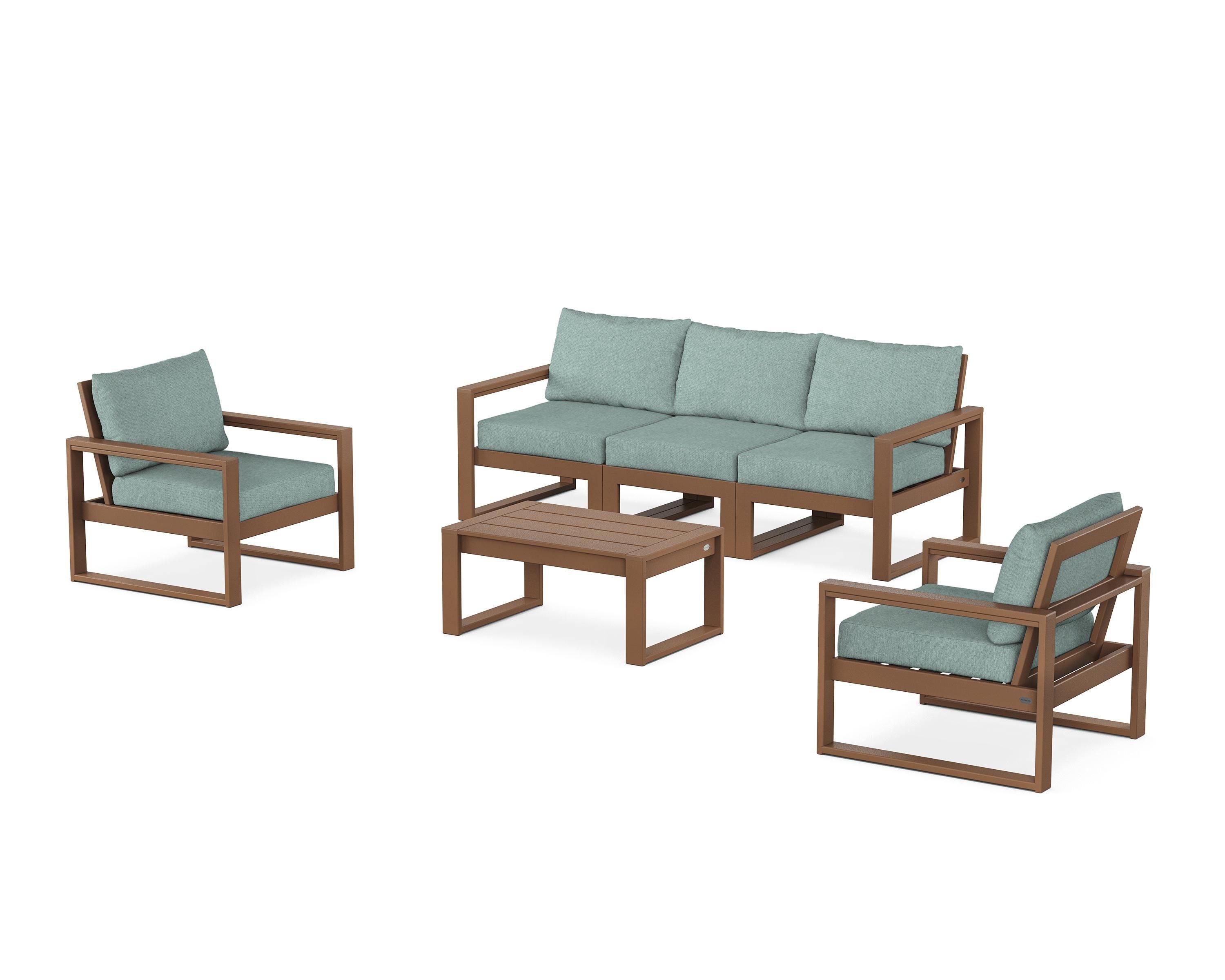 POLYWOOD EDGE Sectional 4-Piece Deep Seating Set with Sofa in Teak / Glacier Spa