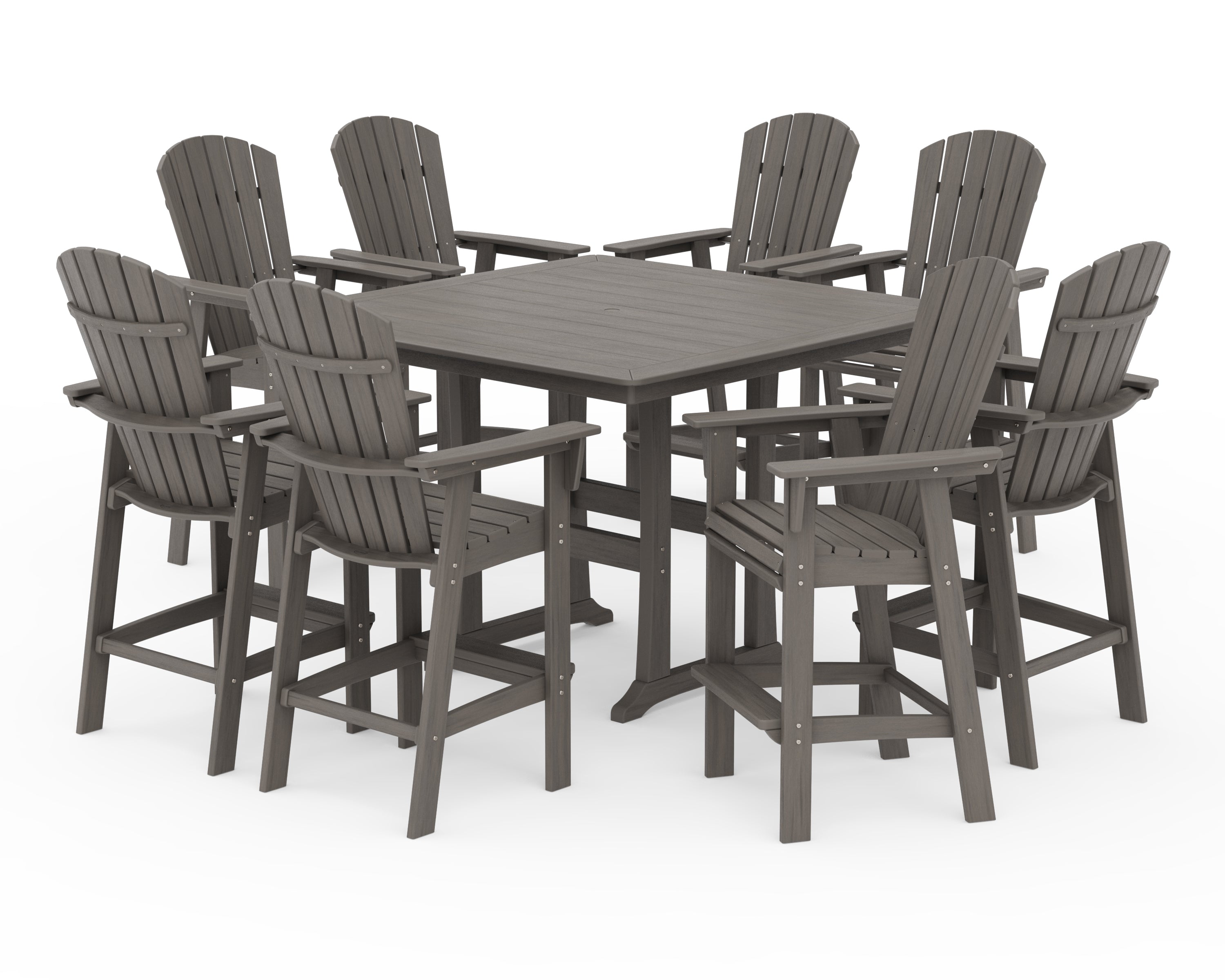 POLYWOOD Nautical Curveback Adirondack 9-Piece Trestle Bar Set in Driftwood