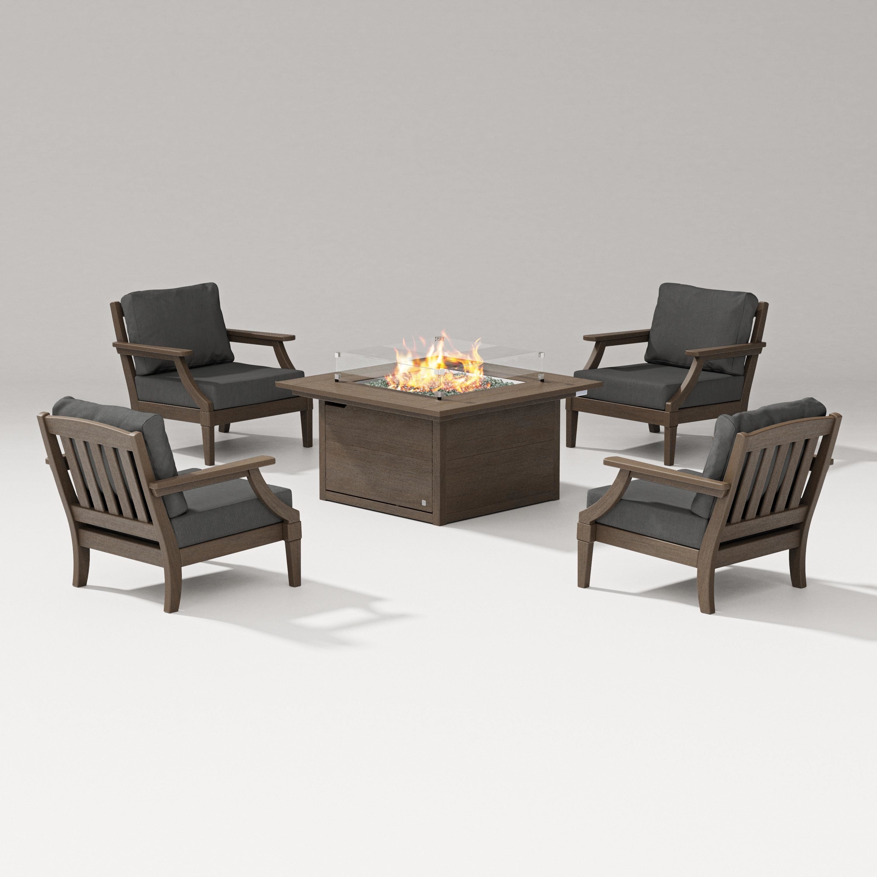 PW Designer Series Estate 5-Piece Lounge Fire Table Set in Kona / Spectrum Carbon