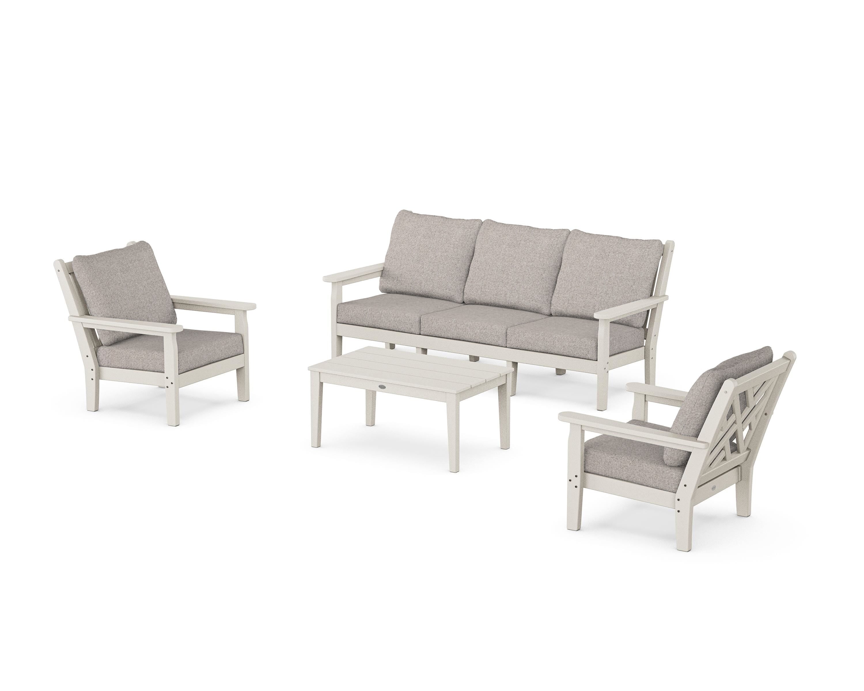 POLYWOOD Chippendale 4-Piece Deep Seating Set with Sofa in Sand / Weathered Tweed