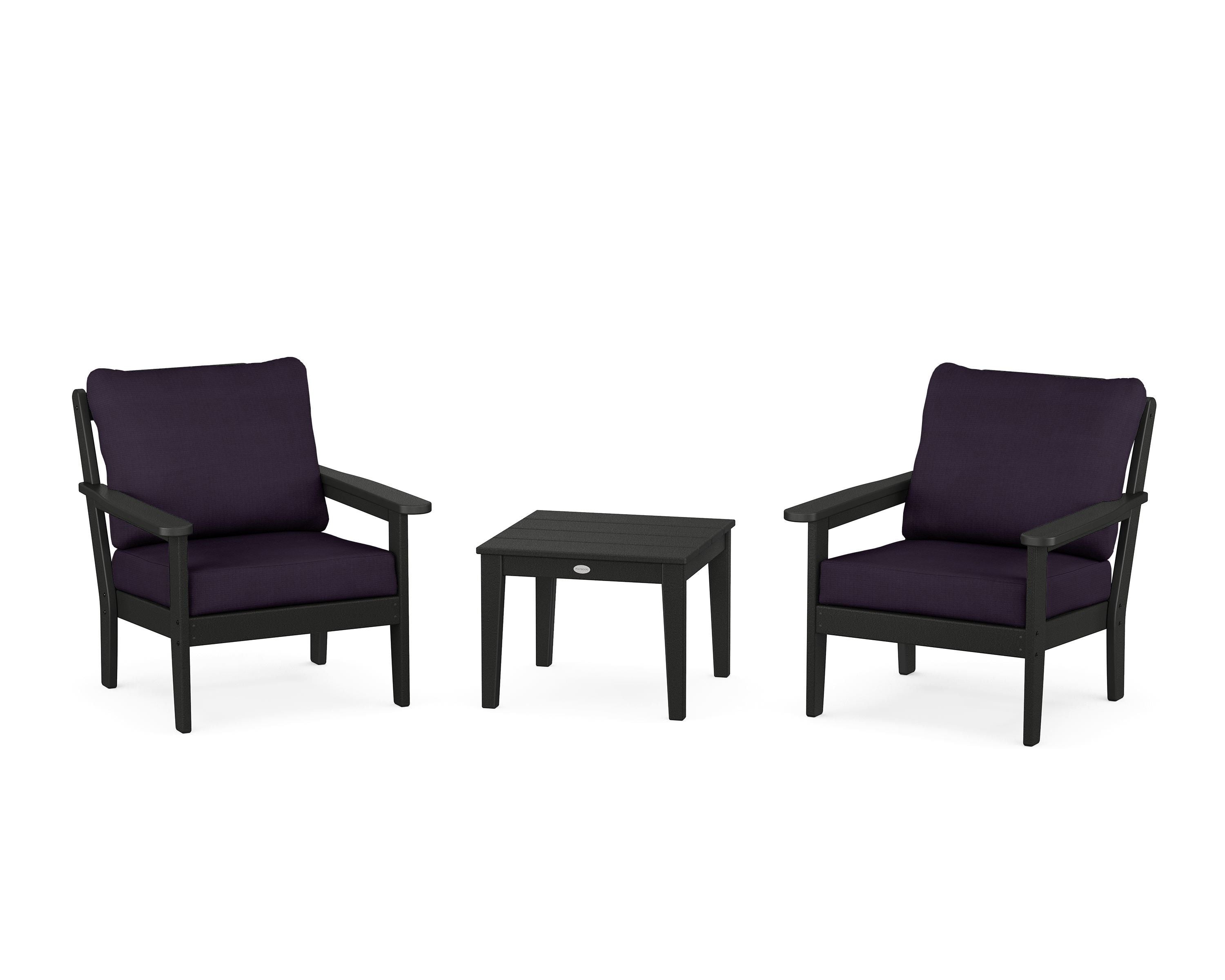 Country Living Cottage 3-Piece Deep Seating Set in Black / Navy Linen