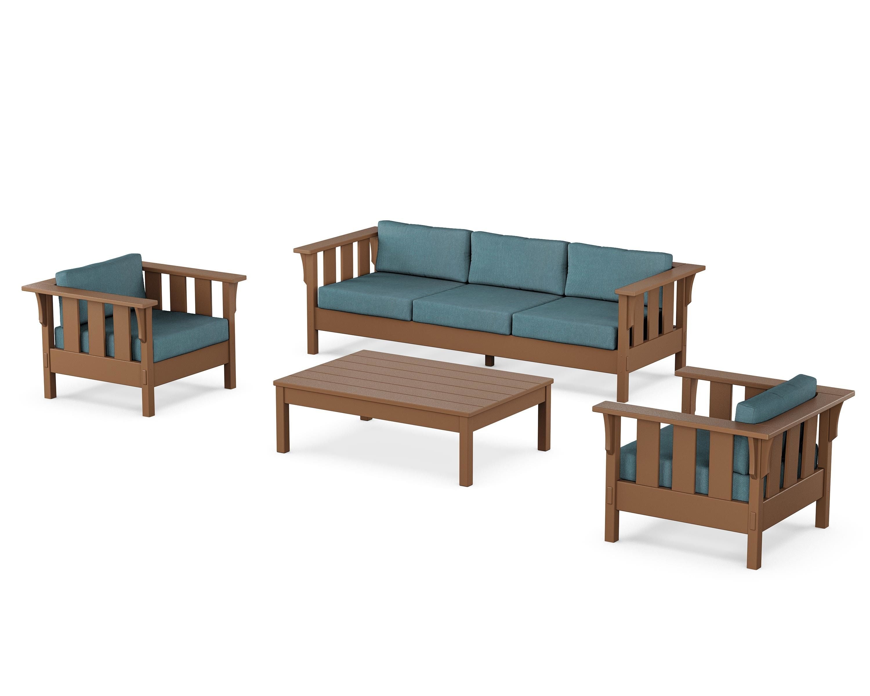 Martha Stewart by POLYWOOD Acadia 4-Piece Deep Seating Set with Sofa in Teak / Ocean Teal