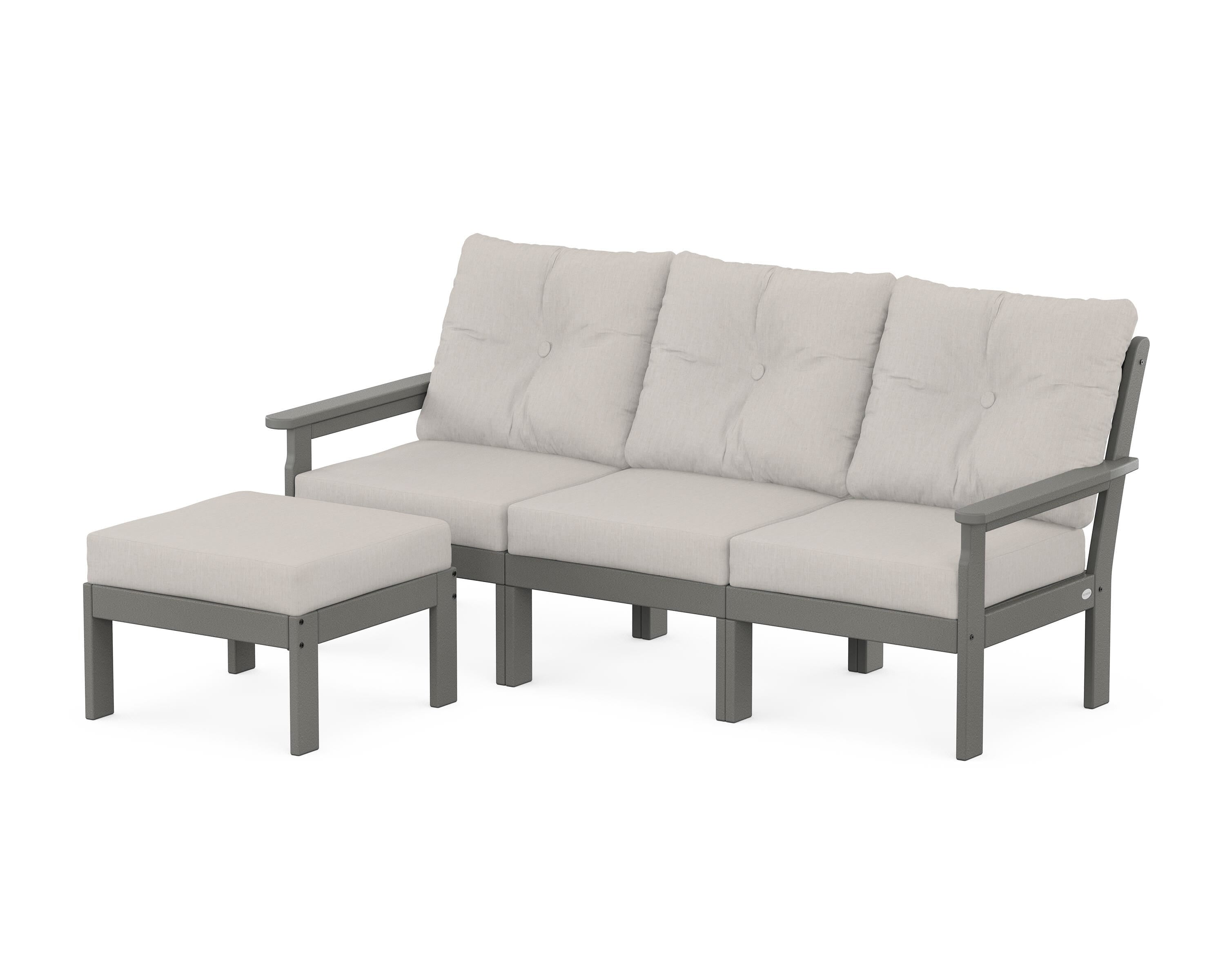 POLYWOOD Vineyard 4-Piece Sectional with Ottoman in Slate Grey / Cast Ash