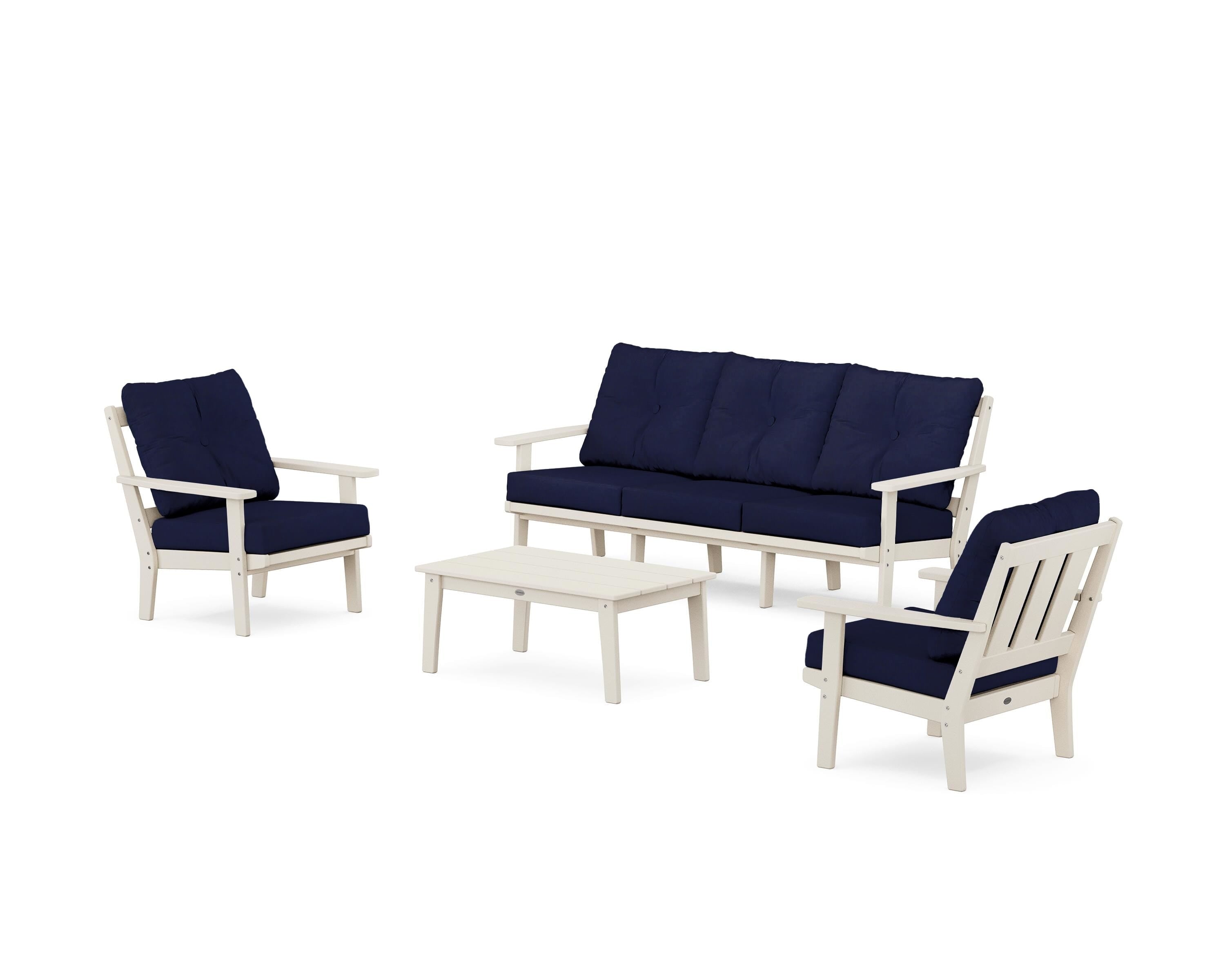 POLYWOOD Oxford 4-Piece Deep Seating Set with Sofa in Sand / Navy