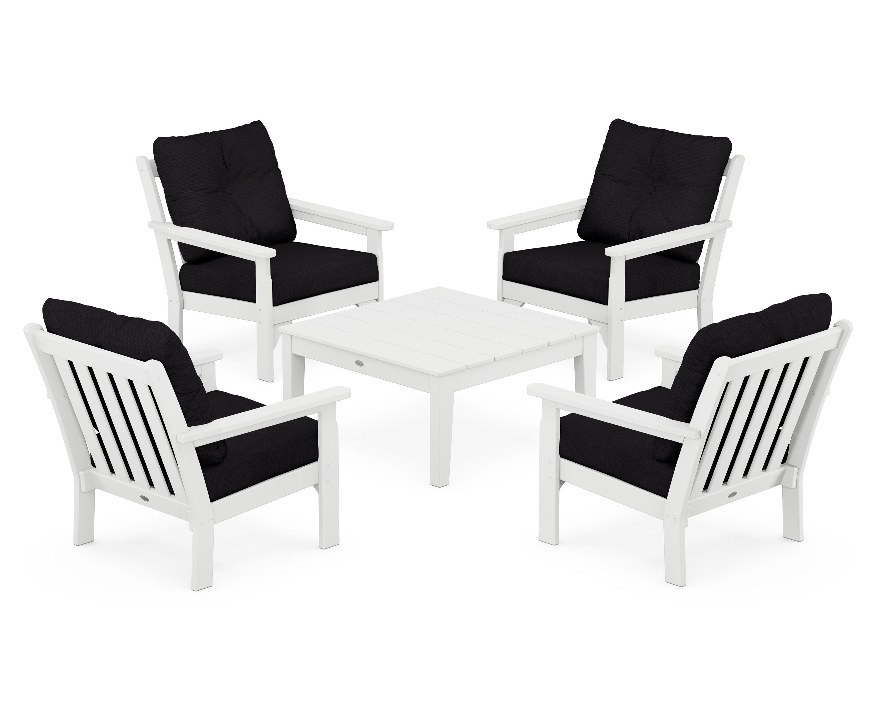 POLYWOOD Vineyard 5-Piece Deep Seating Conversation Set in White / Midnight Linen