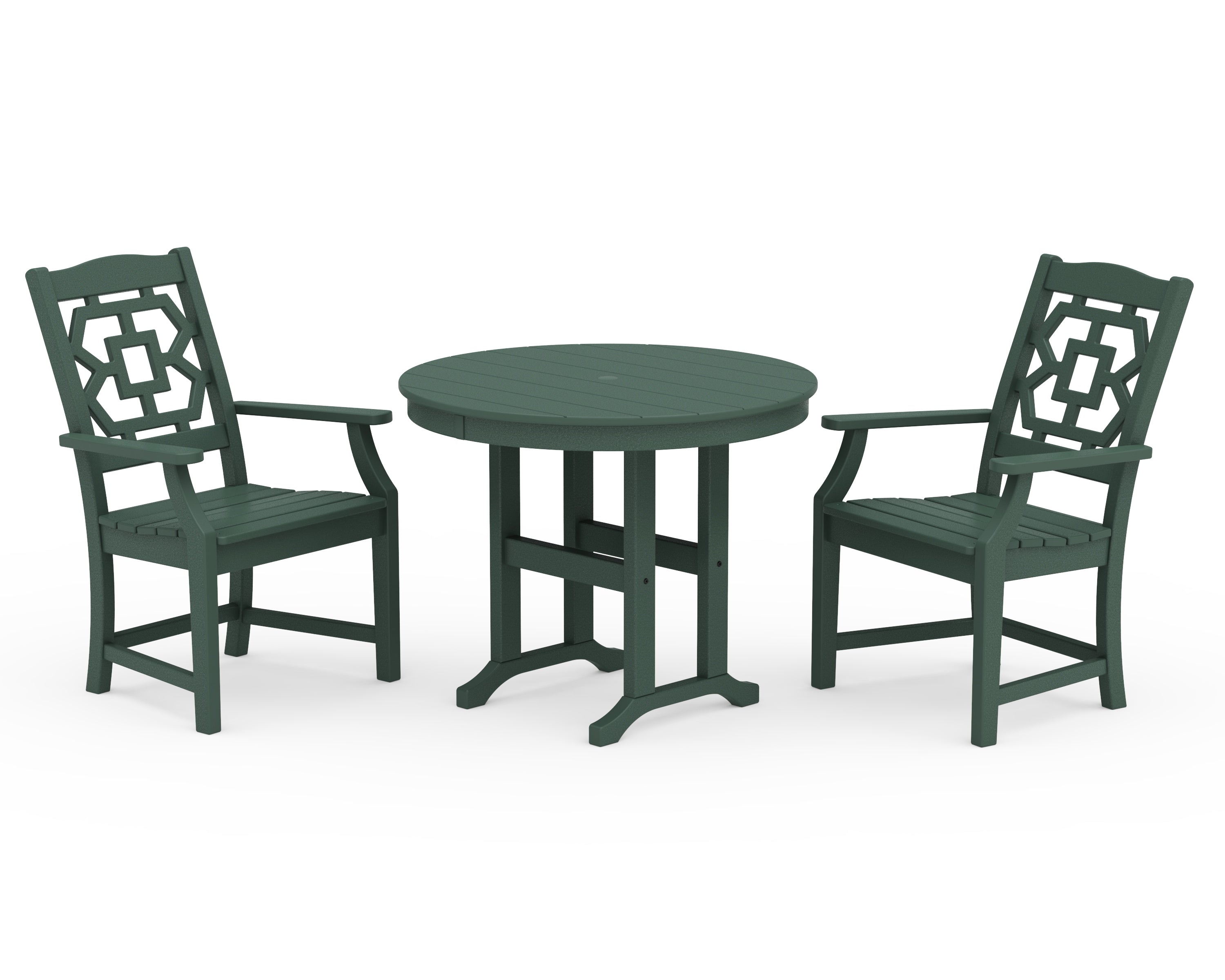 Martha Stewart by POLYWOOD Chinoiserie 3-Piece Farmhouse Dining Set in Green