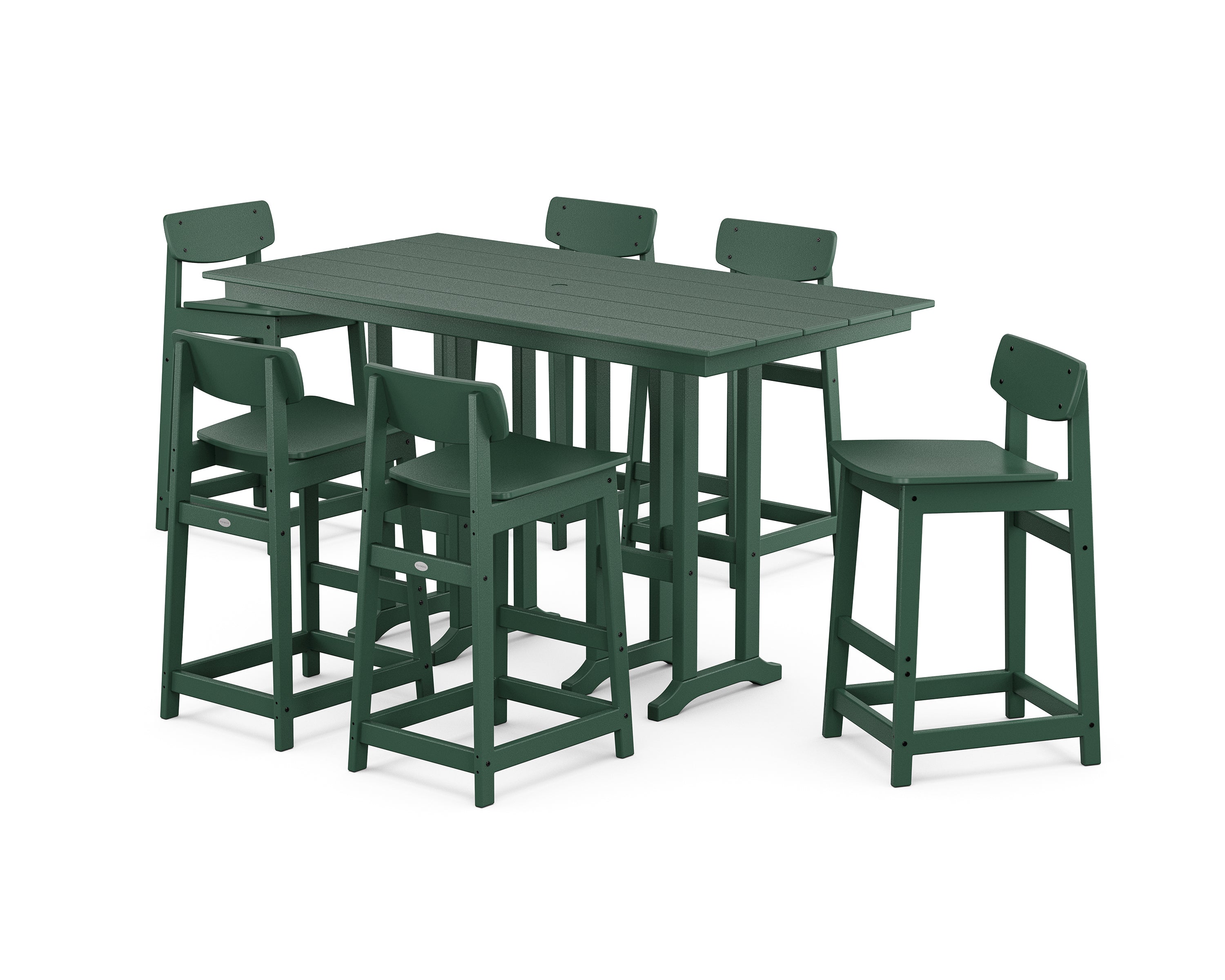 POLYWOOD Modern Studio Urban Lowback Bar Chair 7-Piece Set in Green