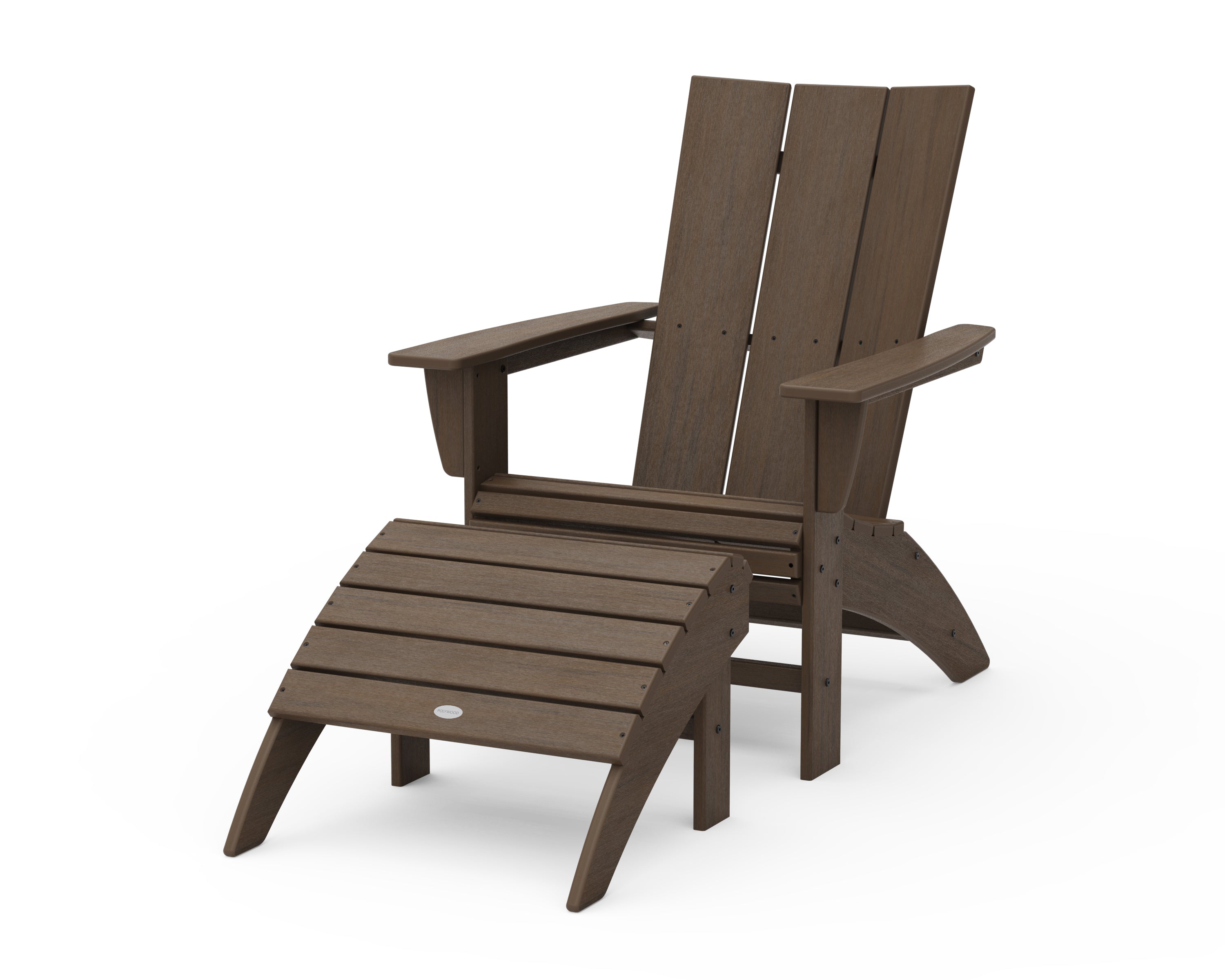 POLYWOOD Modern Curveback Adirondack Chair 2-Piece Set with Ottoman in Kona