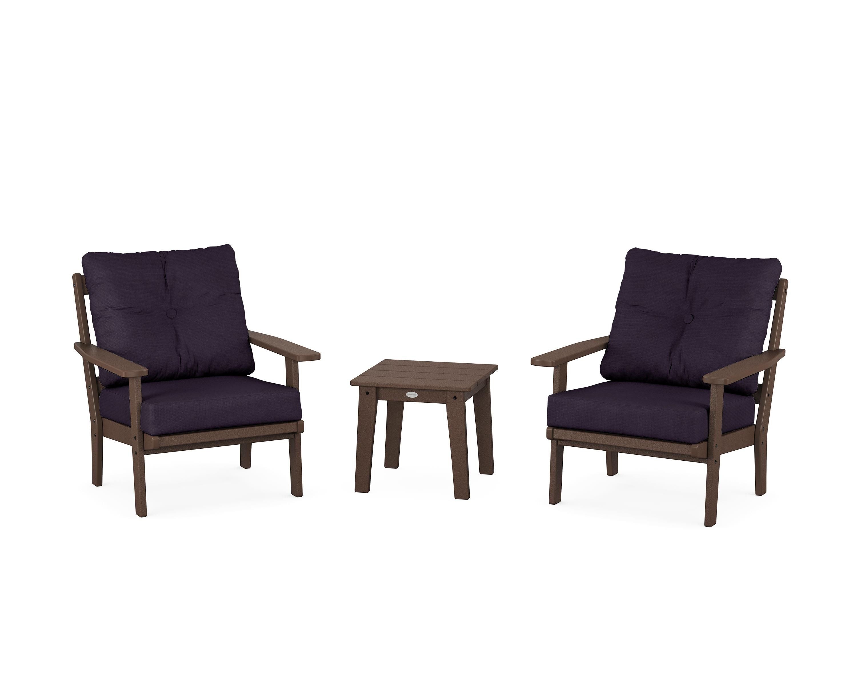 POLYWOOD Oxford 3-Piece Deep Seating Set in Mahogany / Navy Linen