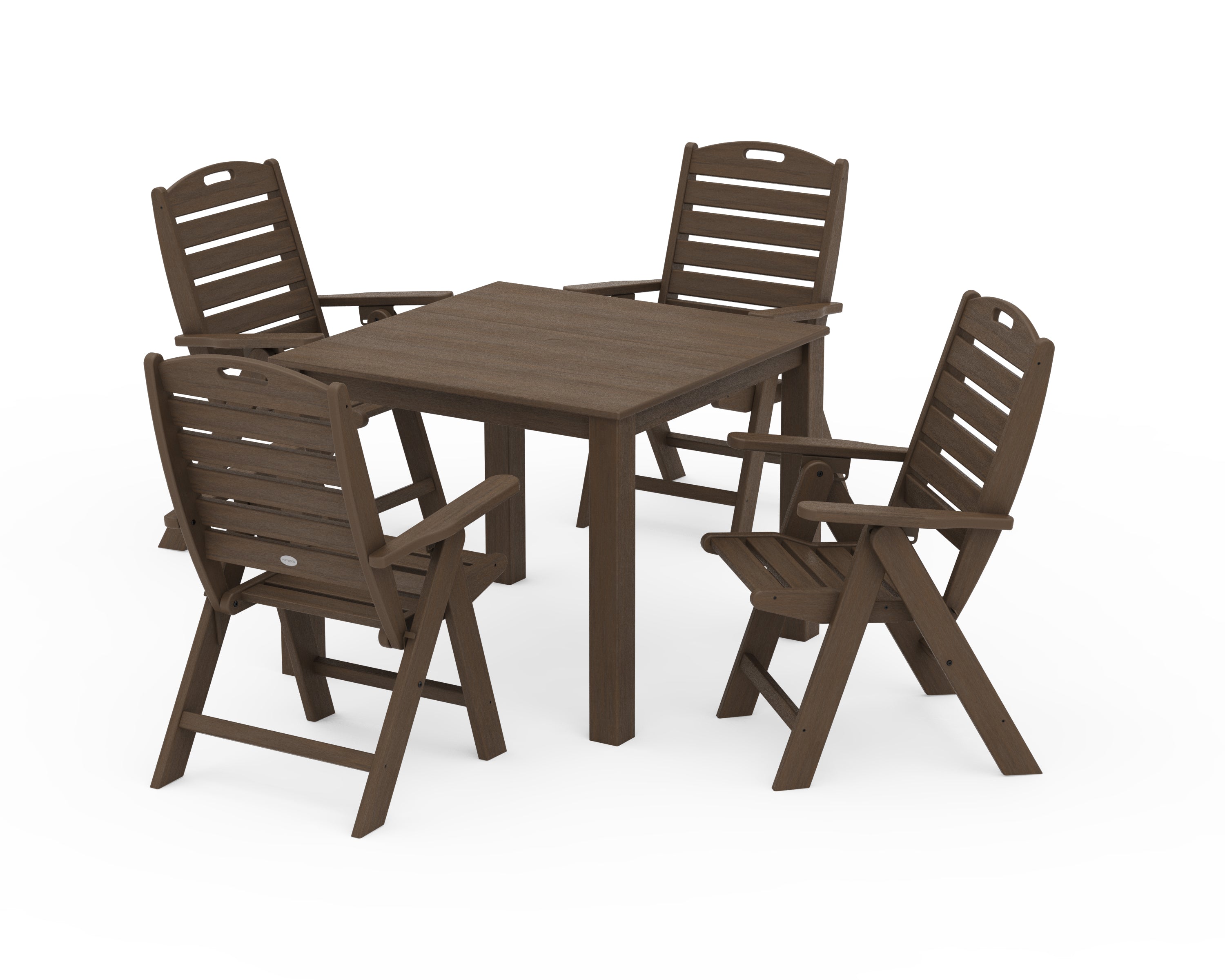 POLYWOOD Nautical Folding Highback Chair 5-Piece Parsons Dining Set in Kona