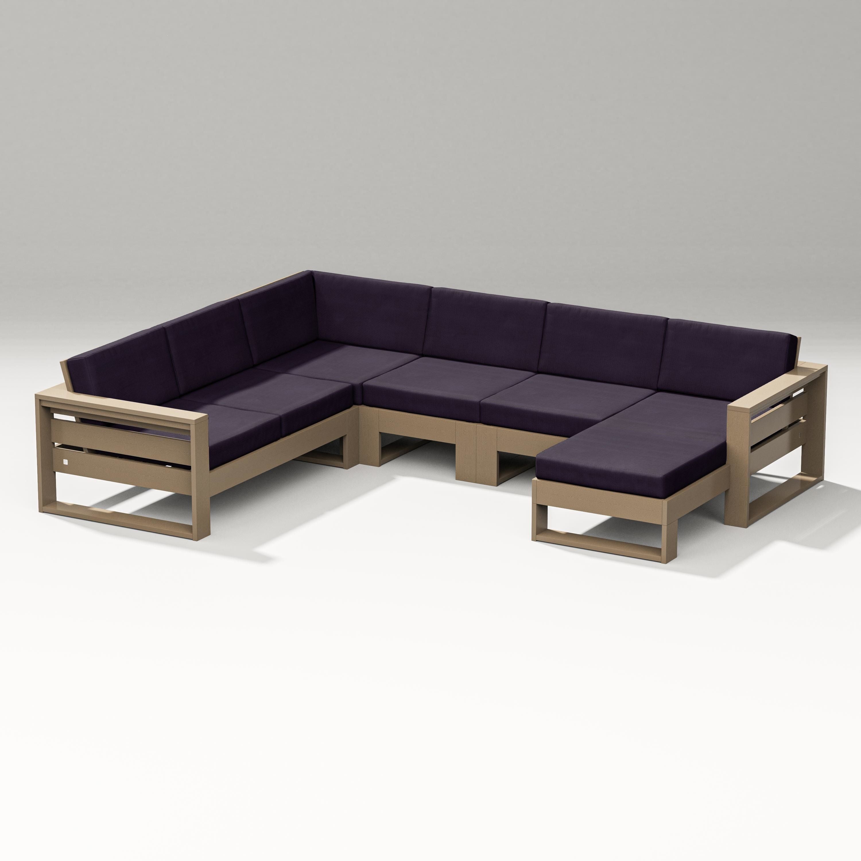 PW Designer Series Latitude Corner Sectional with Right Chaise in Vintage Sahara / Navy Linen