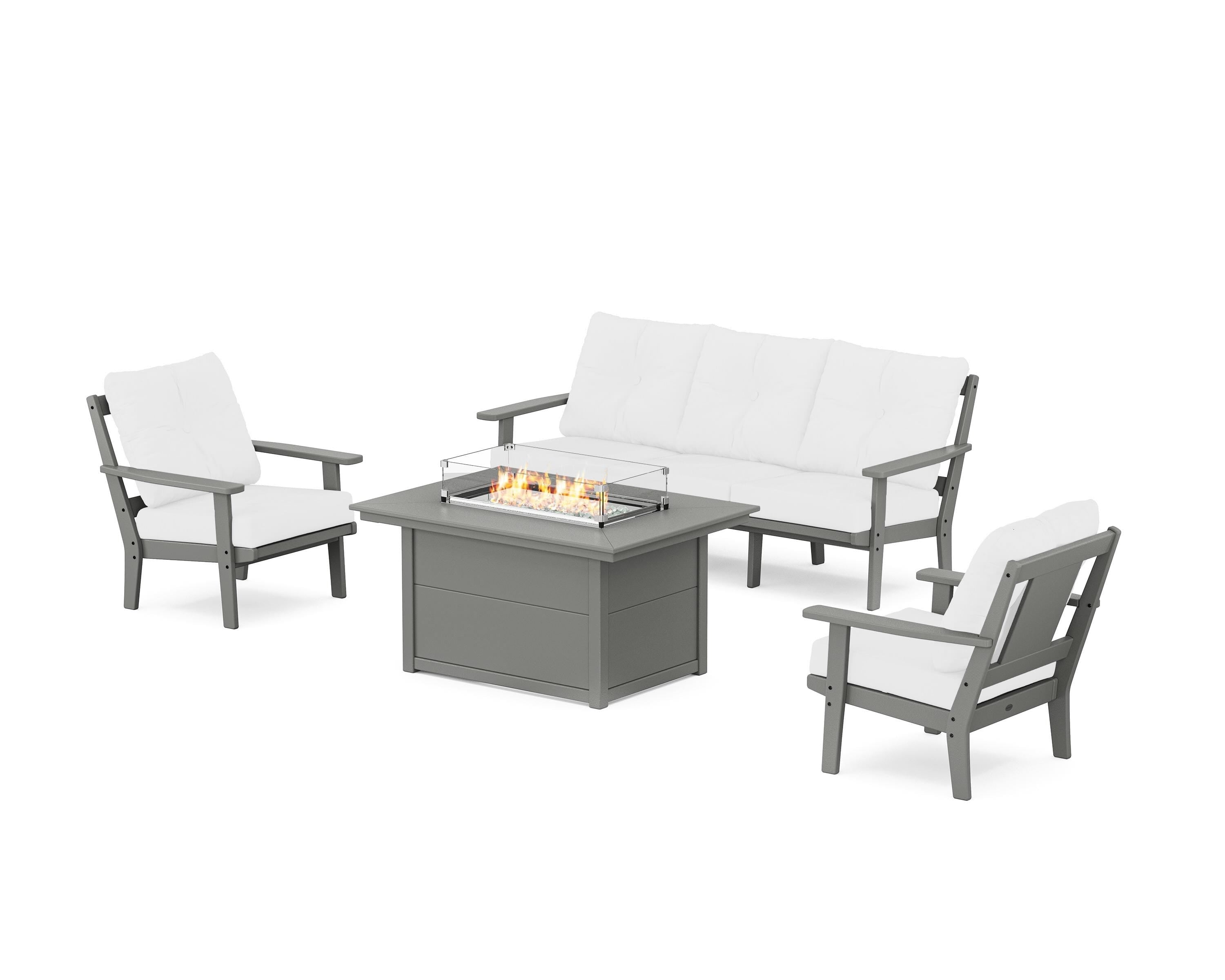 POLYWOOD Prairie Deep Seating Fire Pit Table Set in Slate Grey / Natural