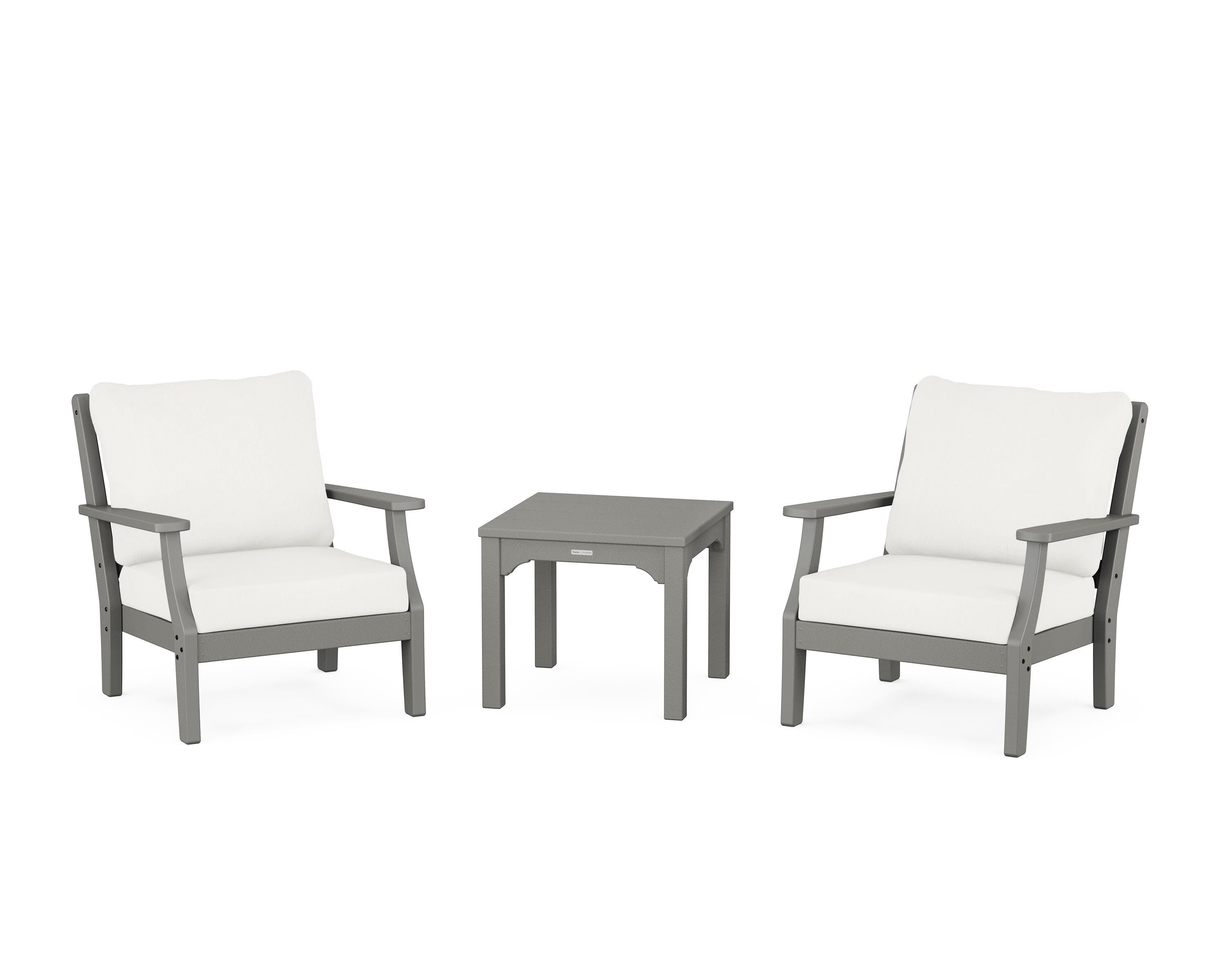 Martha Stewart by POLYWOOD Chinoiserie 3-Piece Deep Seating Set in Slate Grey / Natural Linen