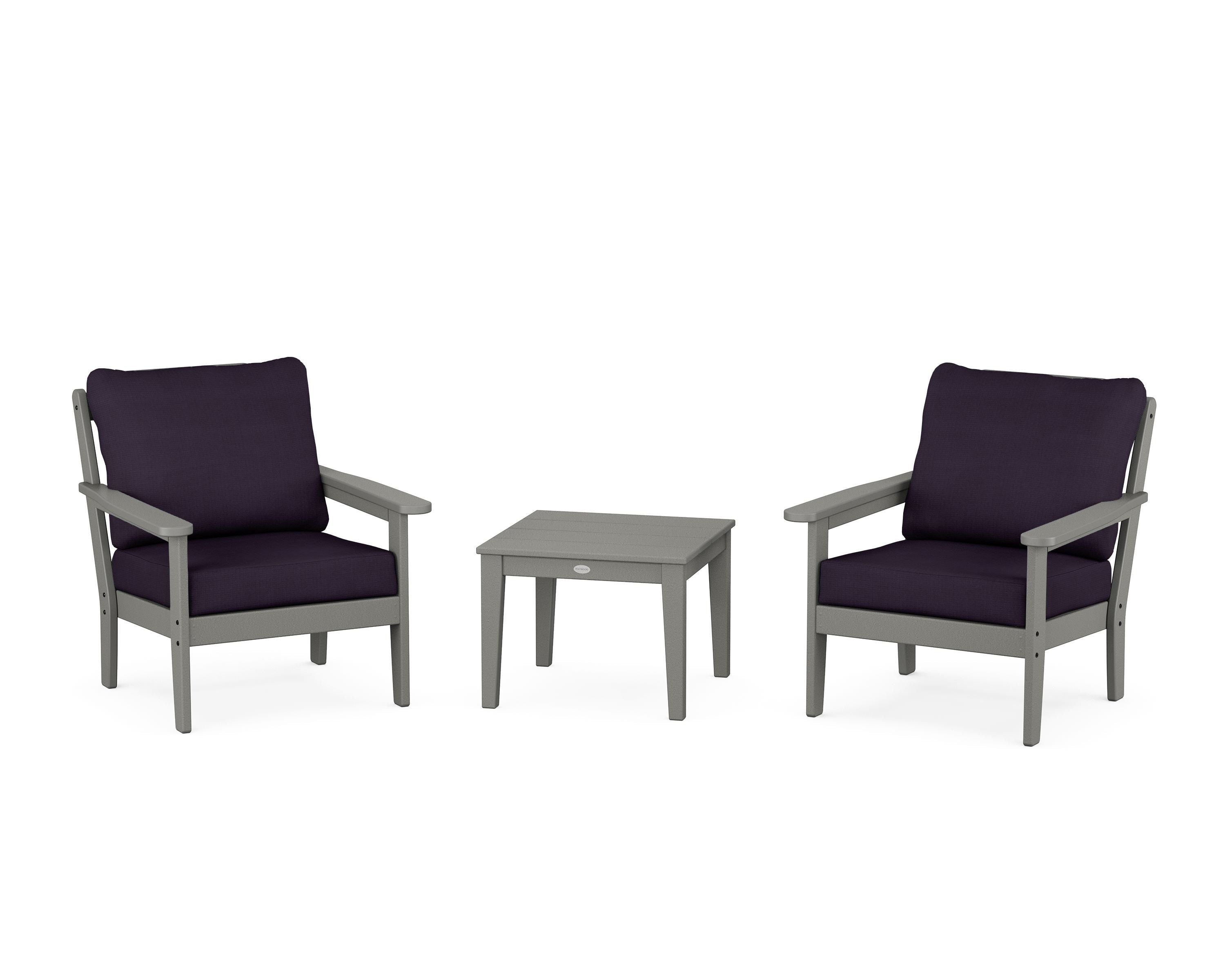 Country Living Cottage 3-Piece Deep Seating Set in Slate Grey / Navy Linen