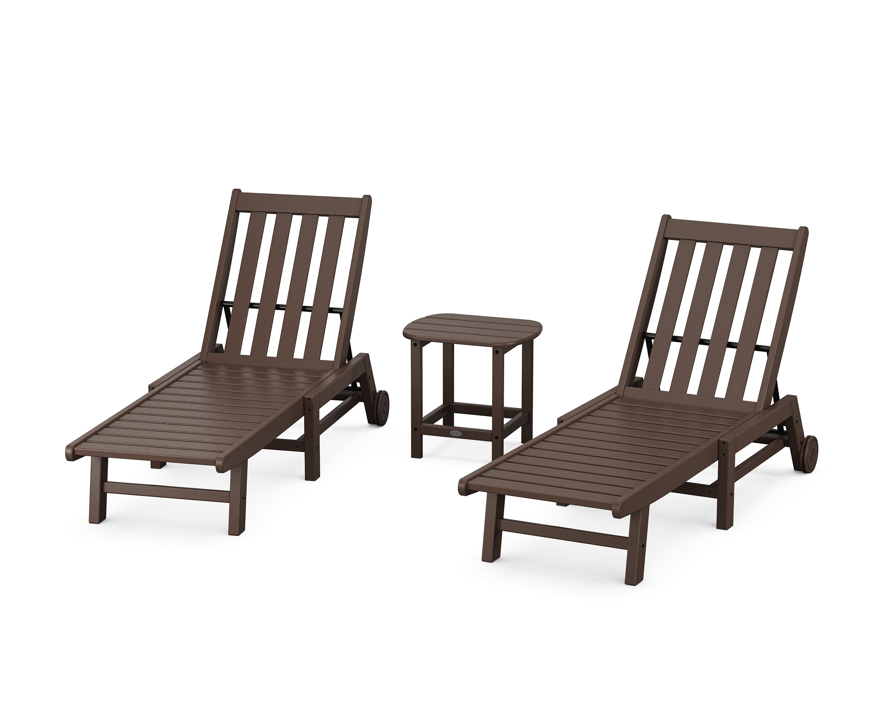 POLYWOOD Vineyard 3-Piece Chaise with Wheels Set in Mahogany