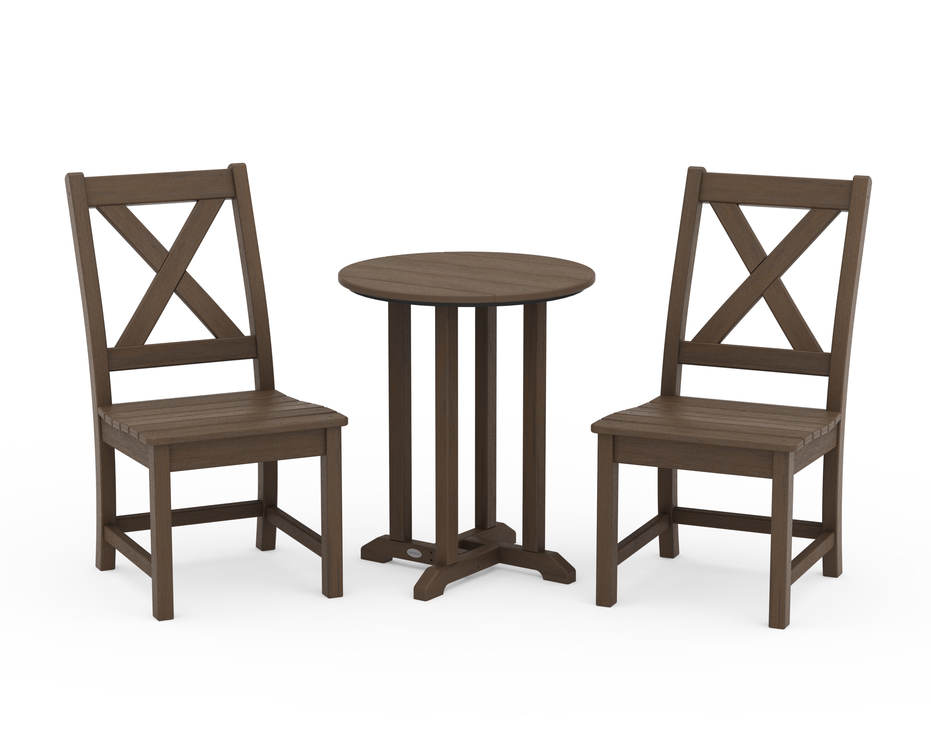 POLYWOOD Braxton Side Chair 3-Piece Round Bistro Dining Set in Kona
