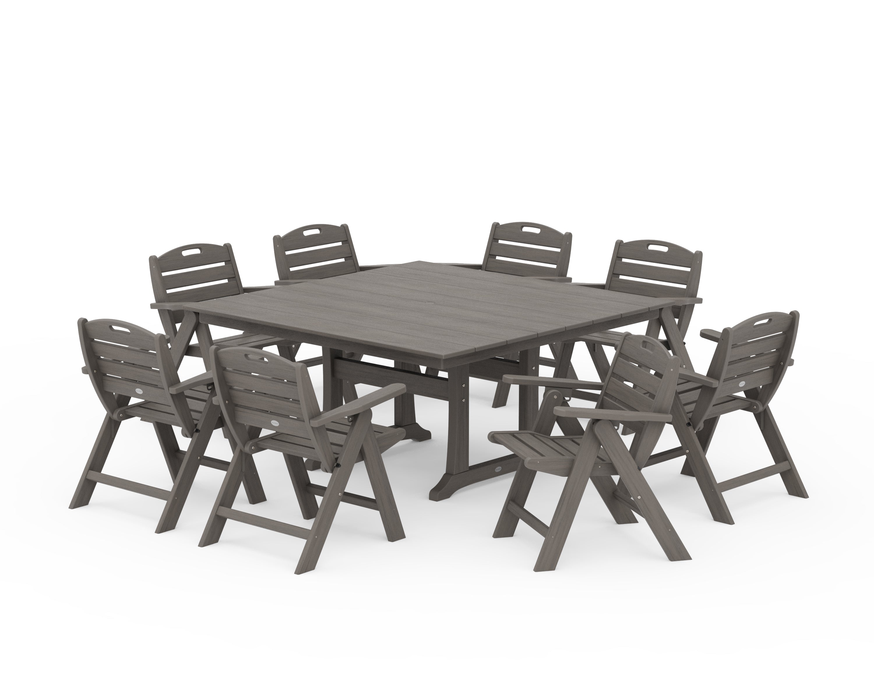 POLYWOOD Nautical Lowback 9-Piece Square Farmhouse Dining Set with Trestle Legs in Driftwood