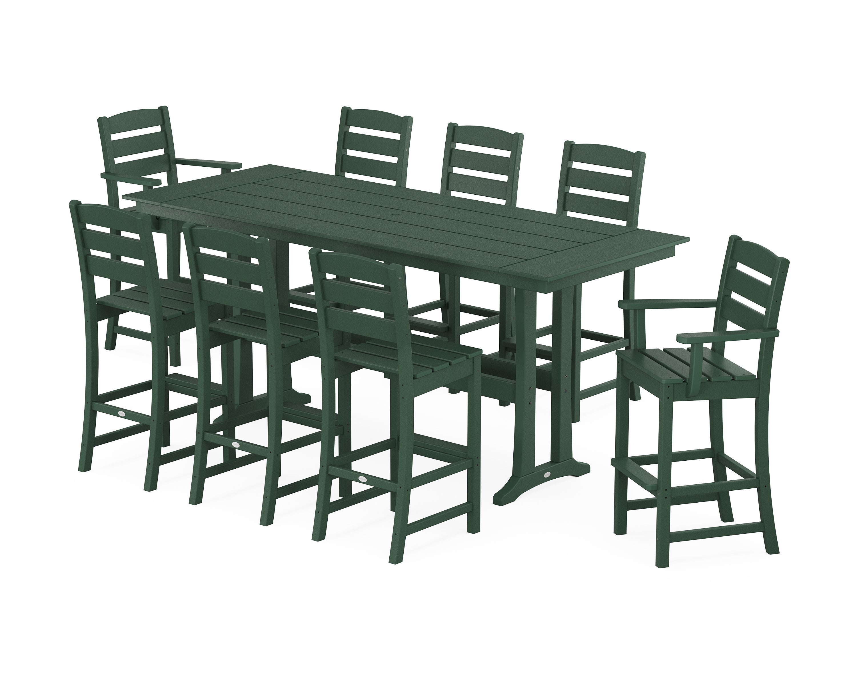 POLYWOOD® Lakeside 9-Piece Farmhouse Bar Set with Trestle Legs in Green