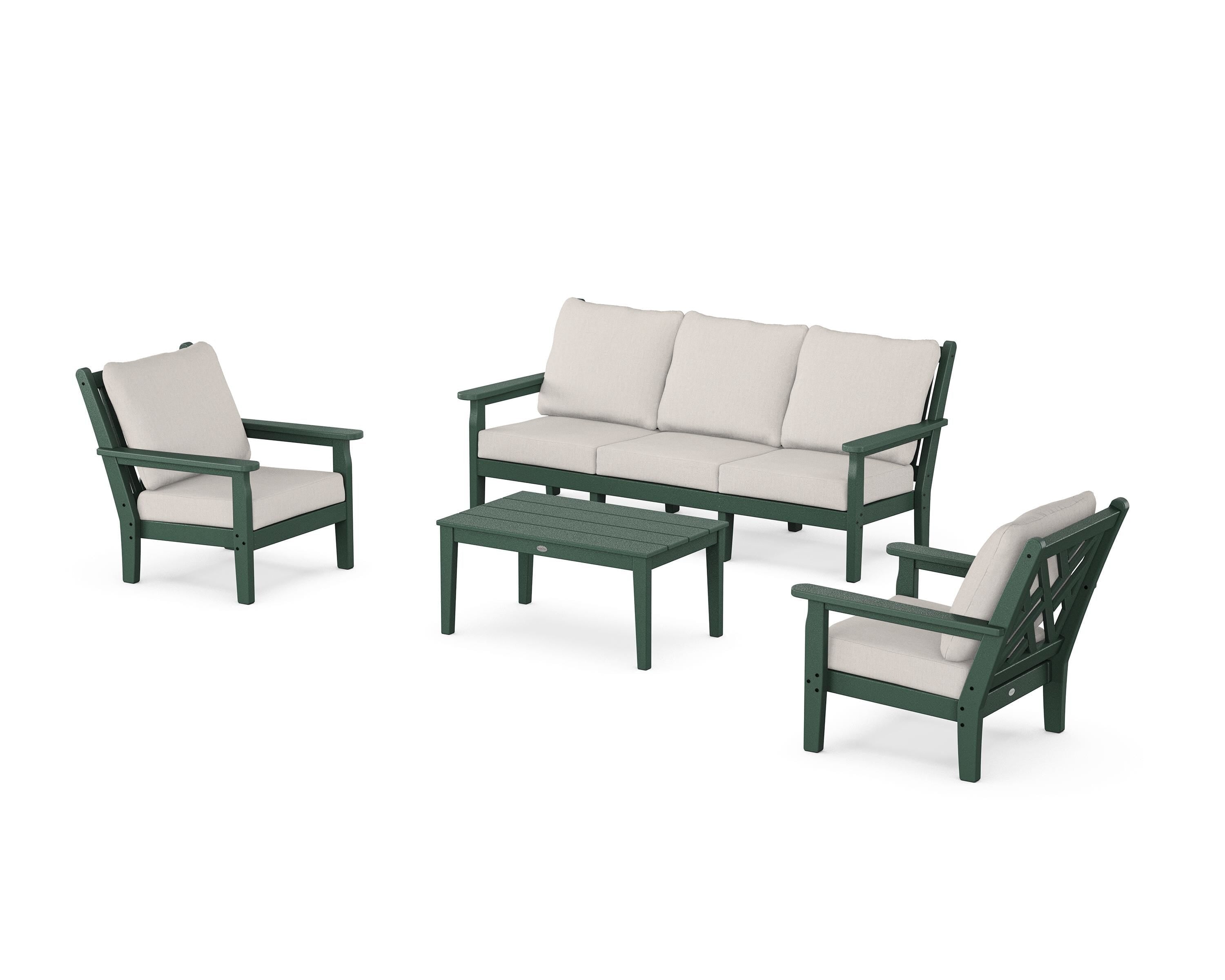 POLYWOOD Chippendale 4-Piece Deep Seating Set with Sofa in Green / Cast Ash