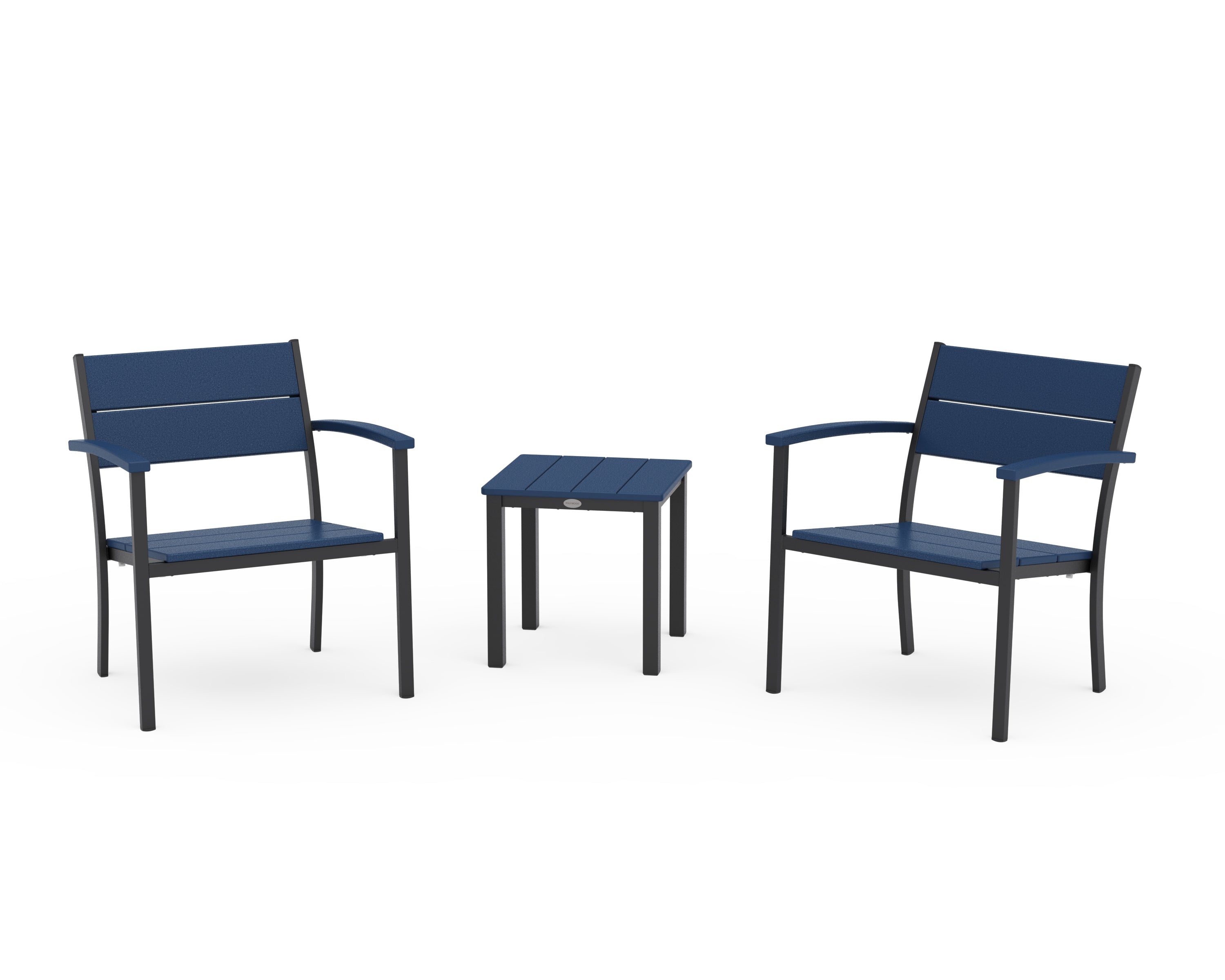 POLYWOOD Main Street 3-Piece Lounge Chair Set in Black / Navy