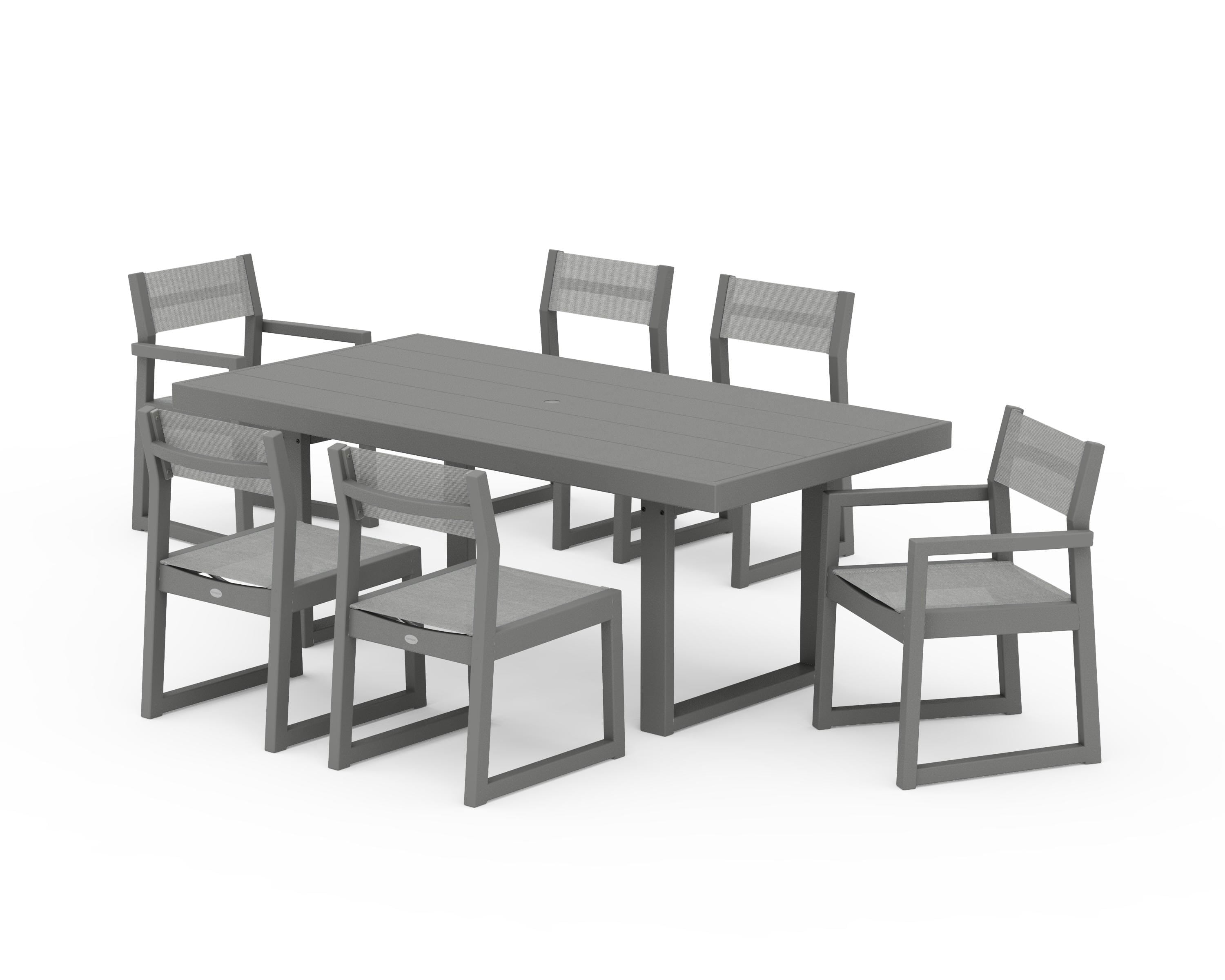 POLYWOOD EDGE Sling 7-Piece Dining Set in Slate Grey / Metallic Sling