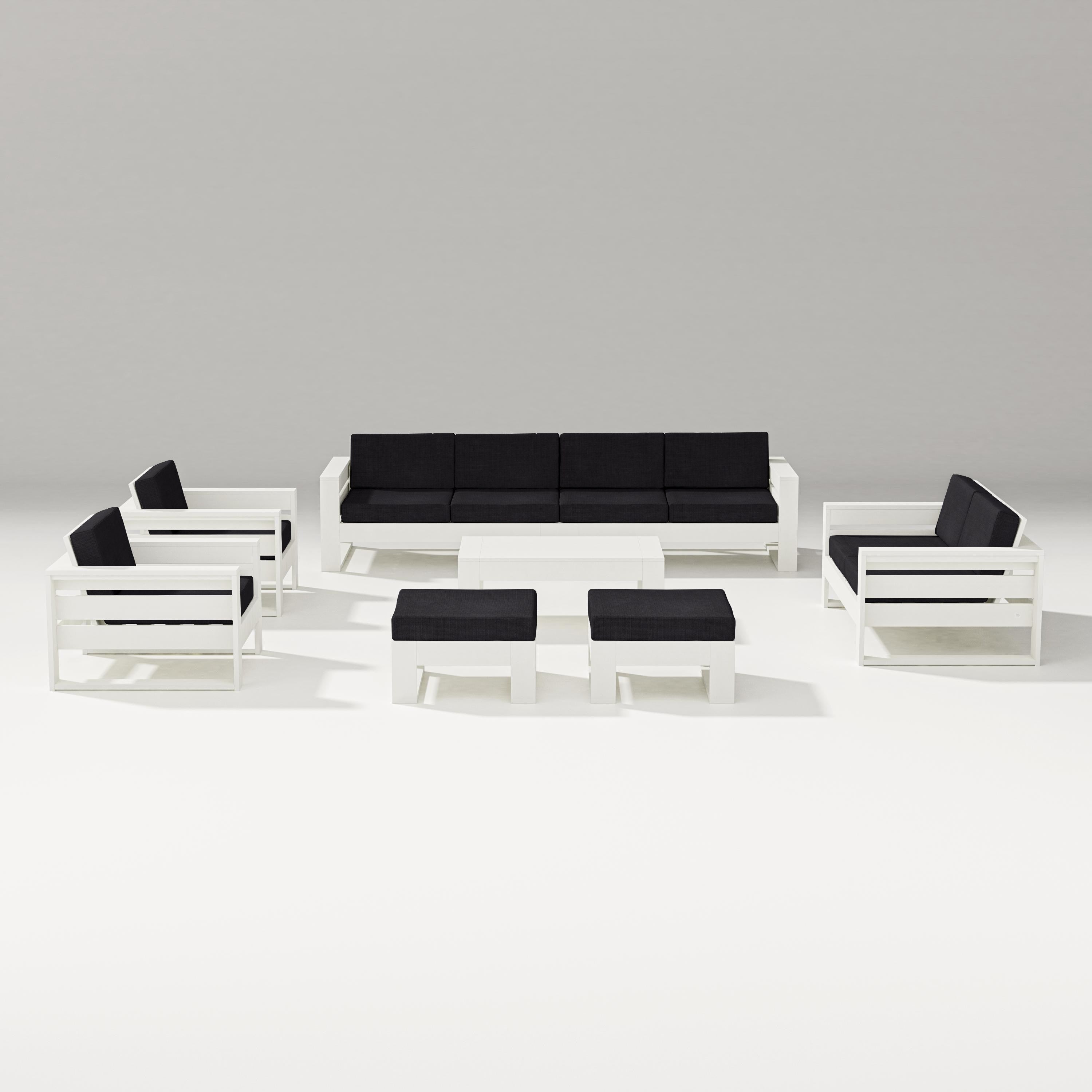 PW Designer Series Latitude 8-Piece Lounge Sofa Set in Vintage White / Midnight Linen