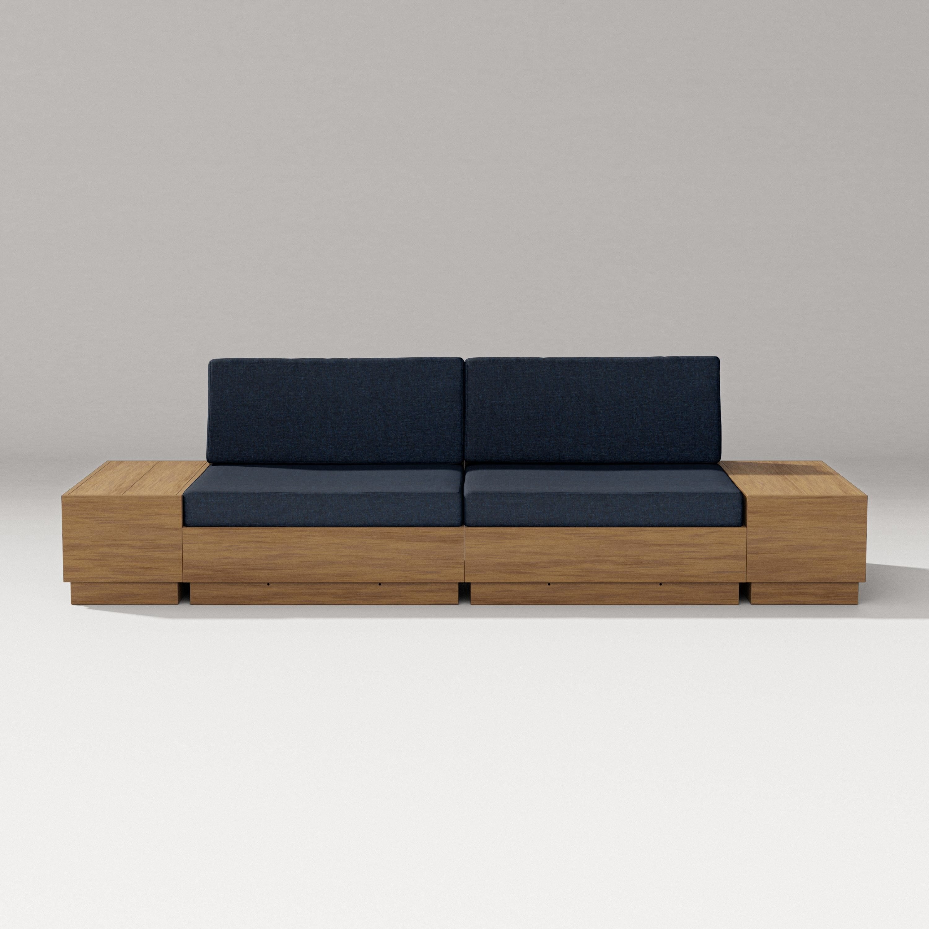 PW Designer Series Elevate 4-Piece Loveseat Sectional in Natural / Marine Indigo